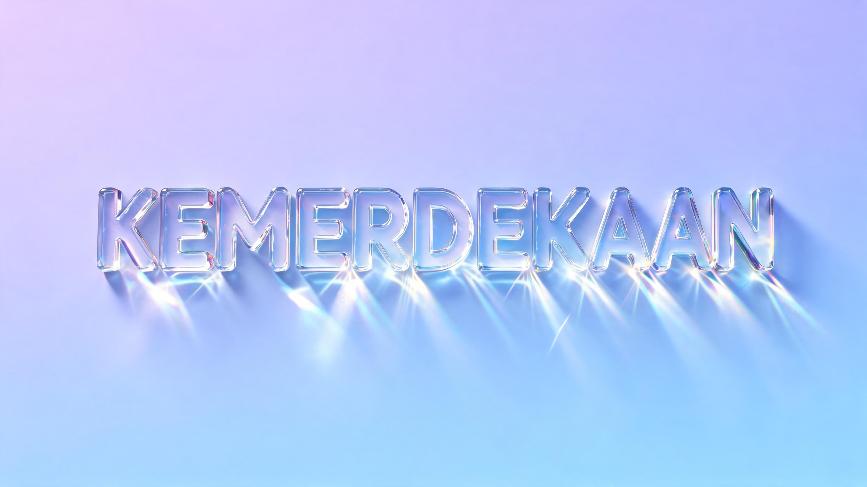 "KEMERDEKAAN" — Glass text effect