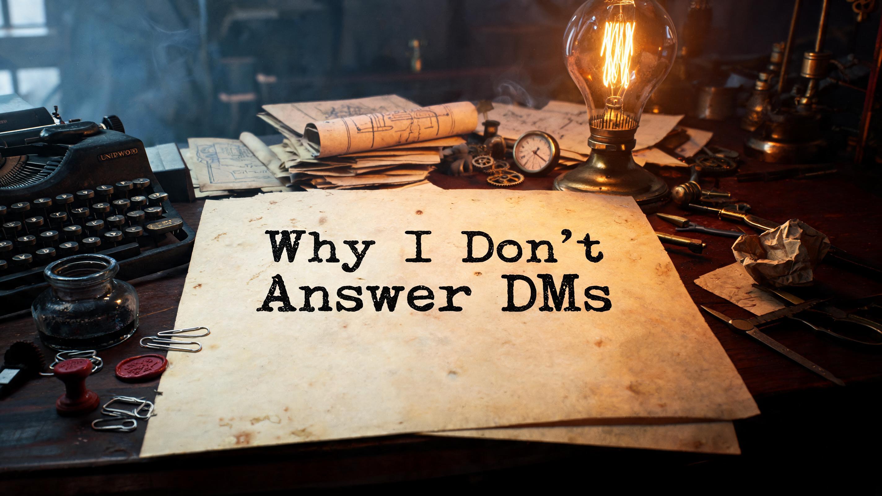 "Why I Don't Answer DMs" — Steampunk | AI Text Effect Generator