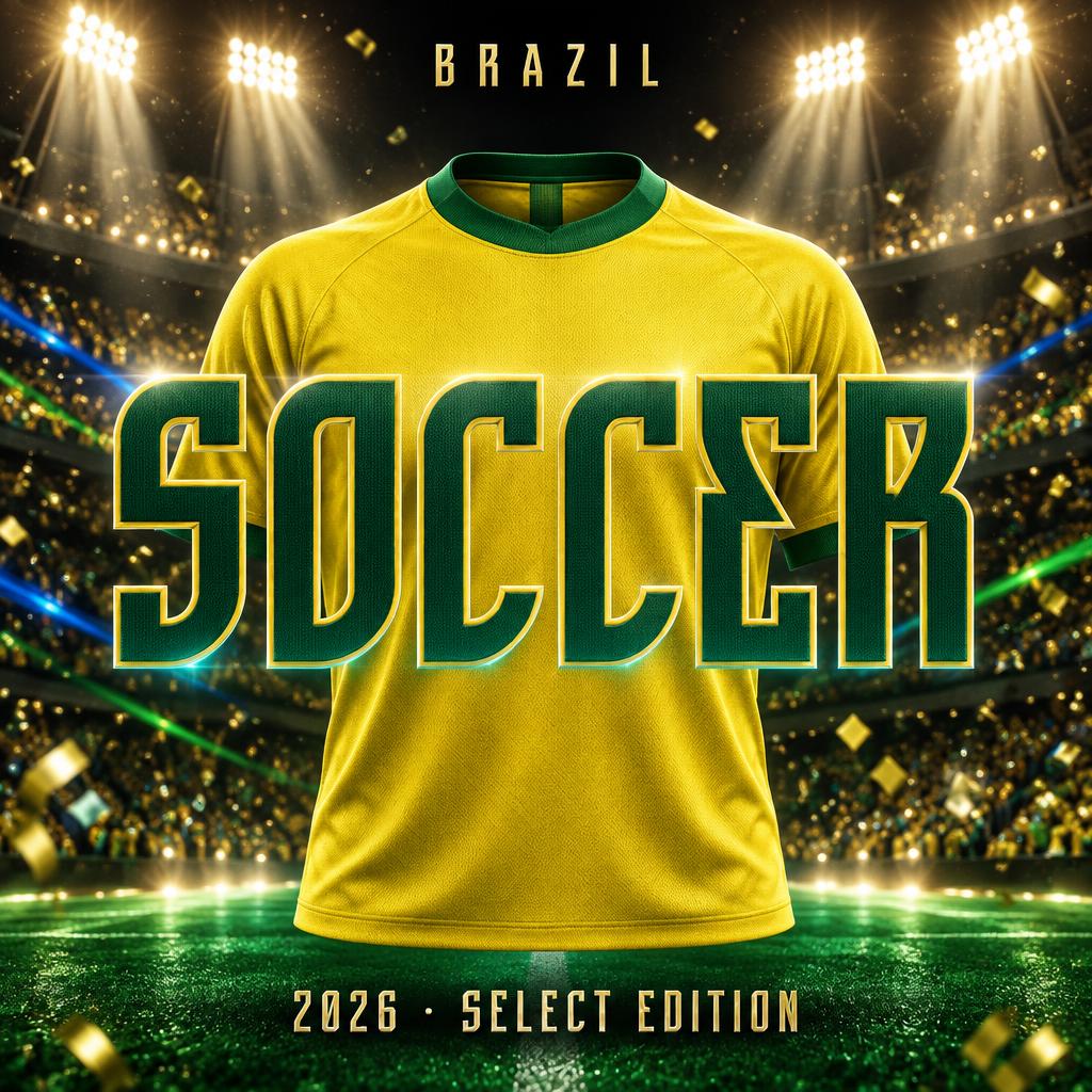 "SOCCER
BRAZIL
2026 · SELECT EDITION" — Sports Football | AI Text Effect Generator