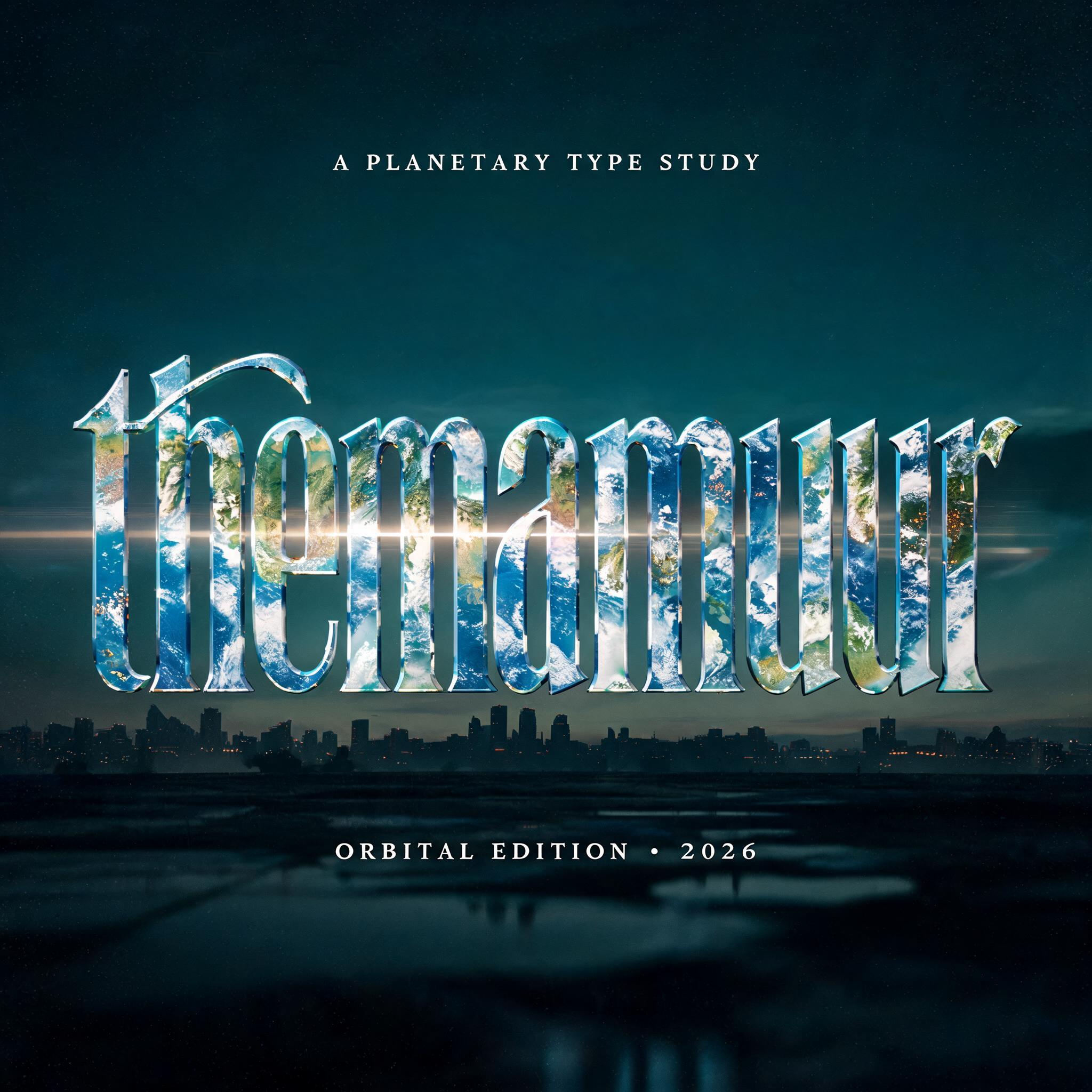 "A PLANETARY TYPE STUDY
themamuur
ORBITAL EDITION • 2026" — Cinematic | AI Text Effect Generator