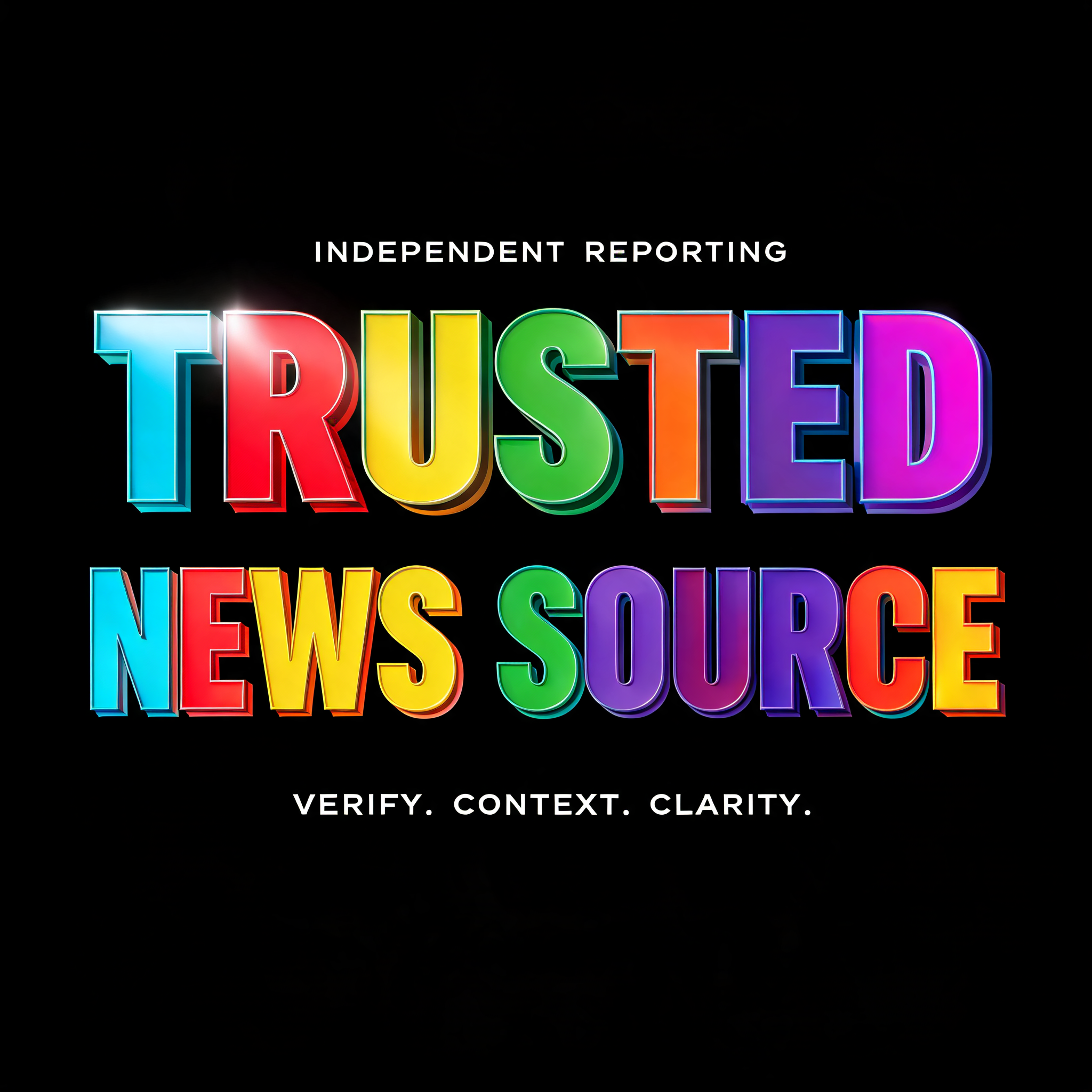 "TRUSTED
NEWS SOURCE
INDEPENDENT REPORTING
VERIFY. CONTEXT. CLARITY." — 3d Bold | AI Text Effect Generator