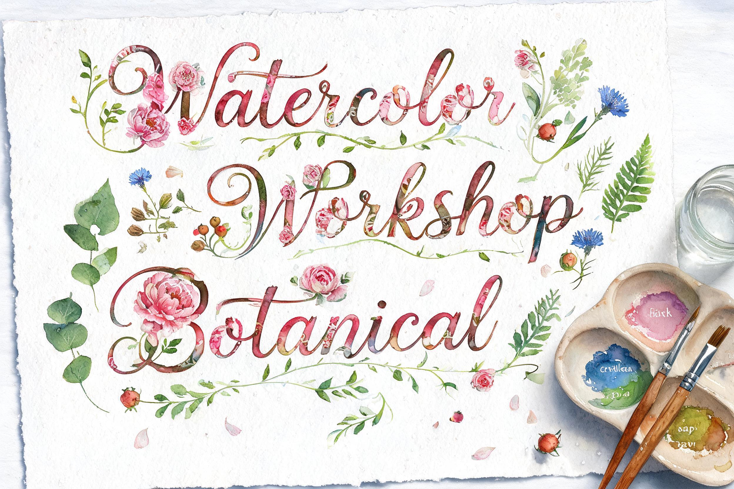 "Watercolor Workshop Botanical" — Watercolor text effect