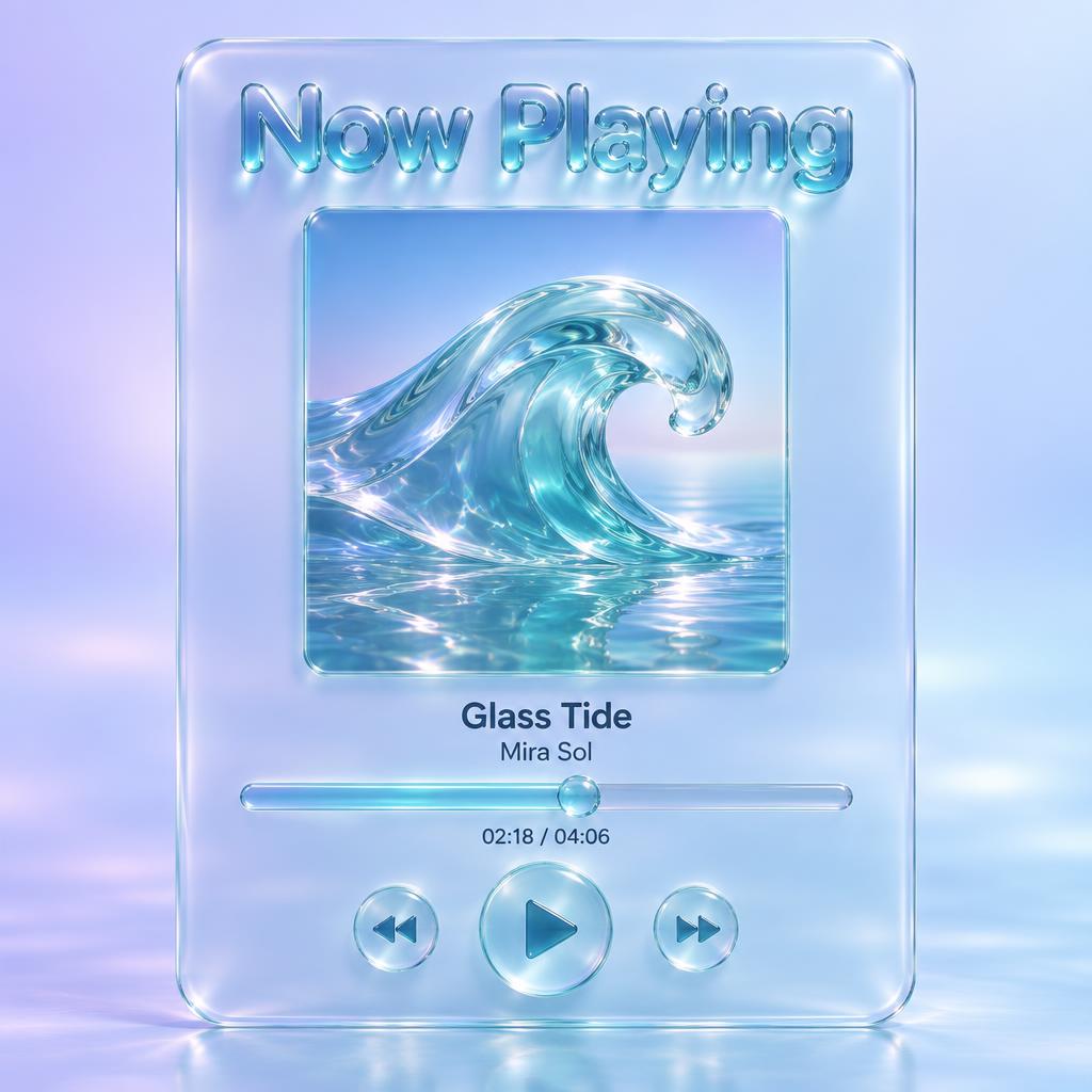 "Now Playing
Glass Tide
Mira Sol
02:18 / 04:06" — Glass Liquid | AI Text Effect Generator