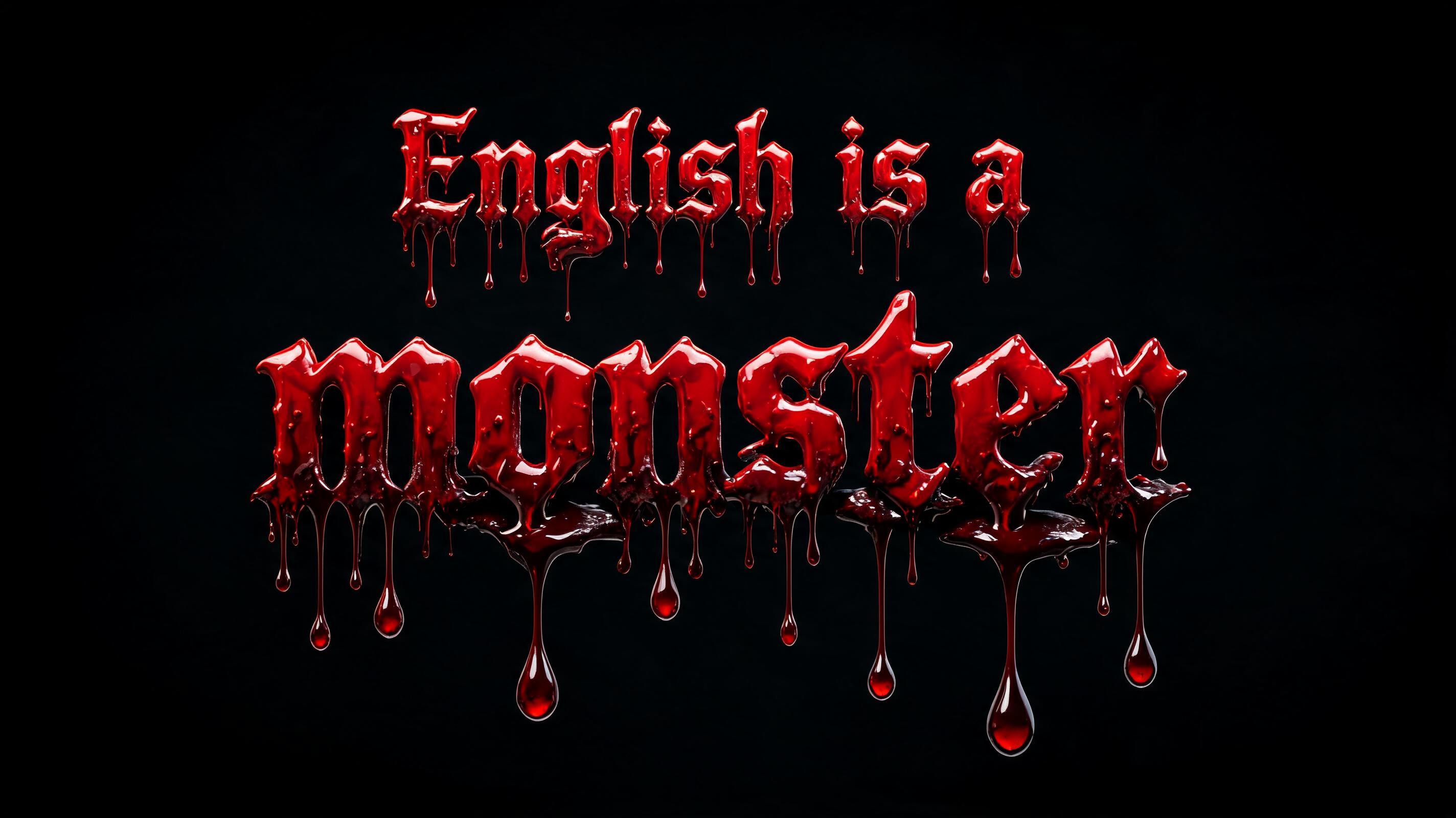 "English is a monster" — Drip Font Blood | AI Text Effect Generator