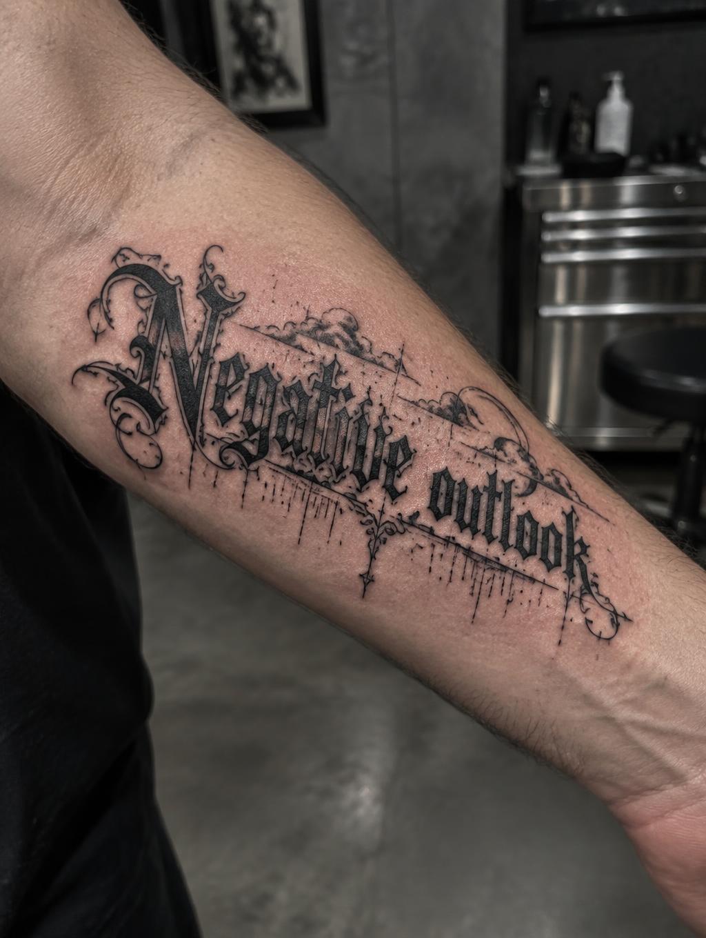 "Negative outlook" — Tattoo | AI Text Effect Generator