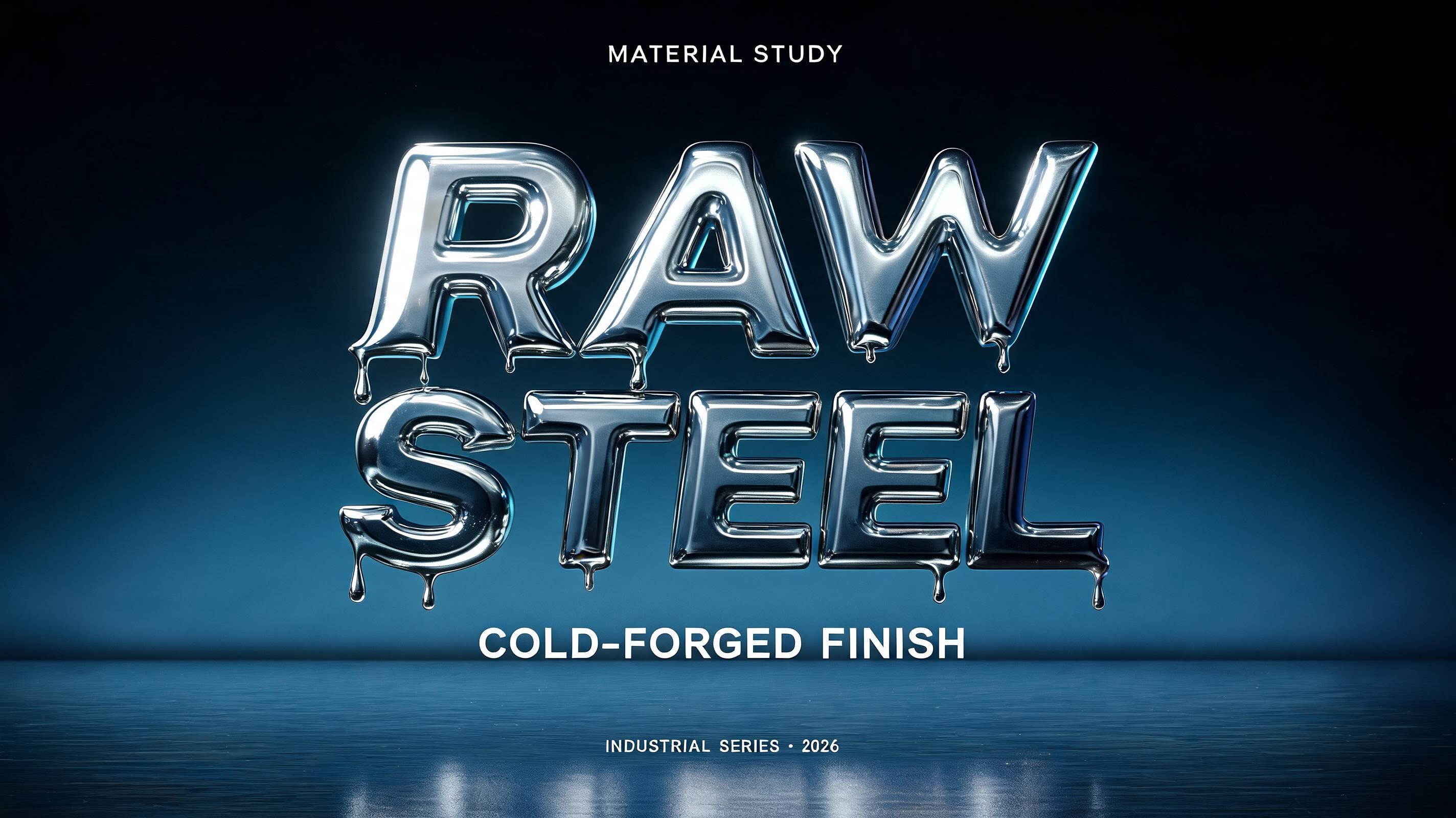 "RAW
STEEL
MATERIAL STUDY
COLD-FORGED FINISH
INDUSTRIAL SERIES · 2026" — Metallic | AI Text Effect Generator