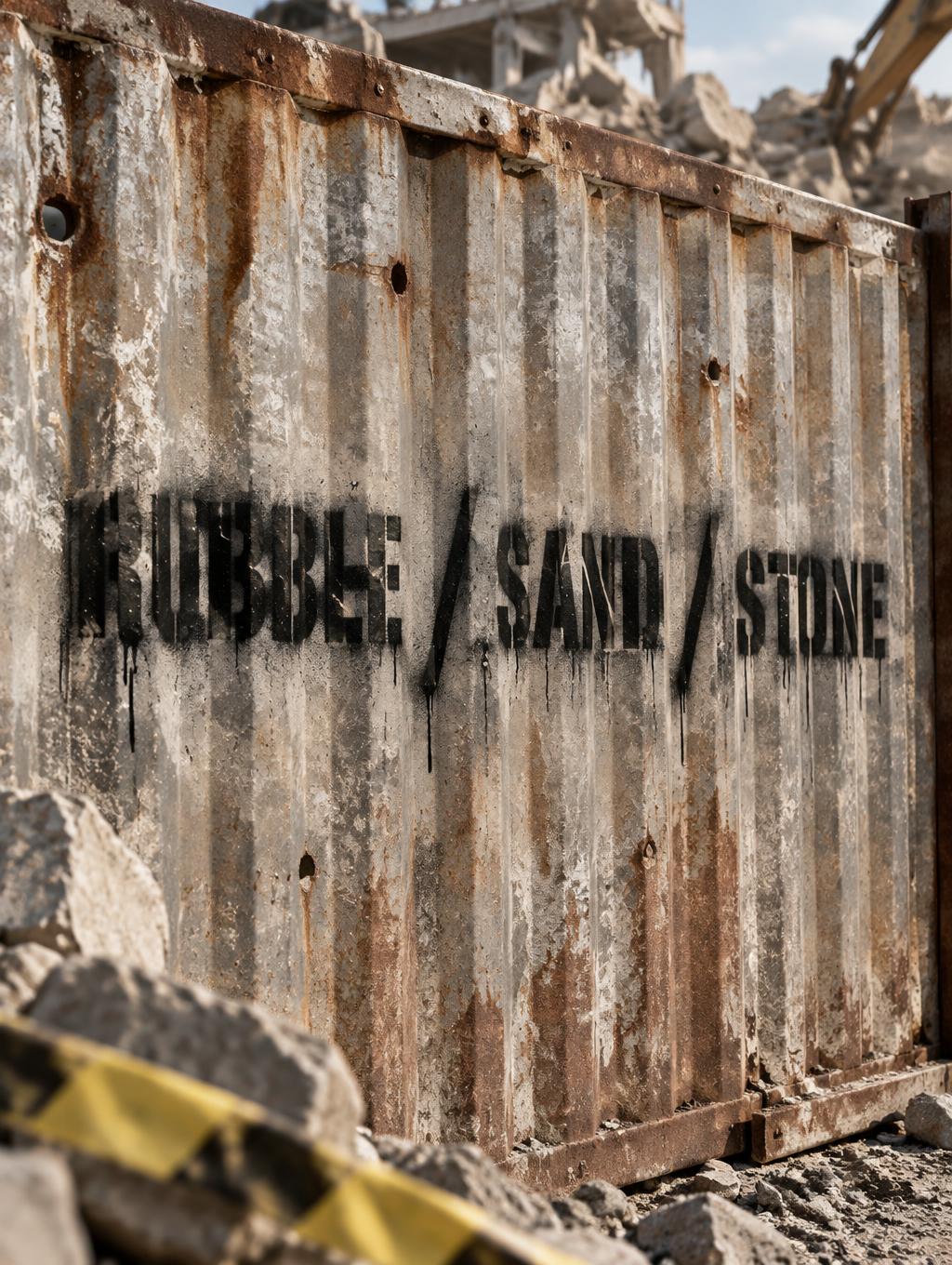 "RUBBLE / SAND / STONE" — Stencil text effect