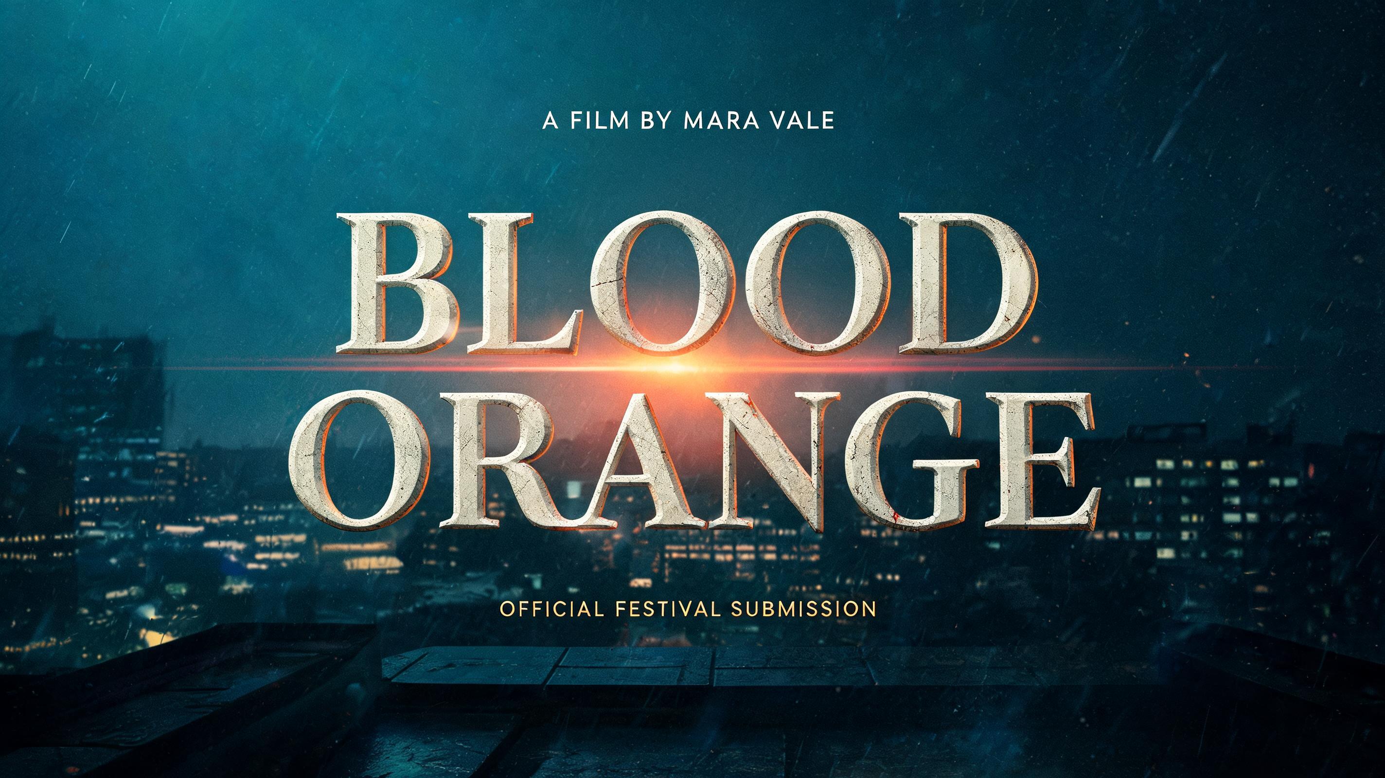 "BLOOD
ORANGE
A FILM BY MARA VALE
OFFICIAL FESTIVAL SUBMISSION" — Cinematic Netflix | AI Text Effect Generator