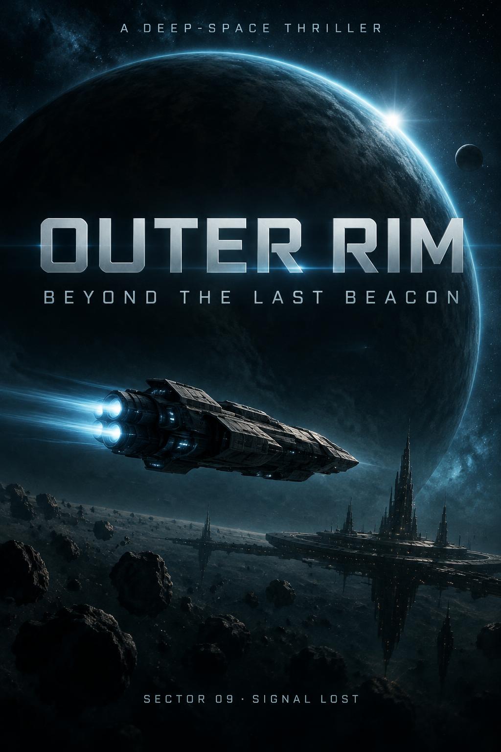 "OUTER RIM
A DEEP-SPACE THRILLER
BEYOND THE LAST BEACON
SECTOR 09 · SIGNAL LOST" — Cinematic | AI Text Effect Generator
