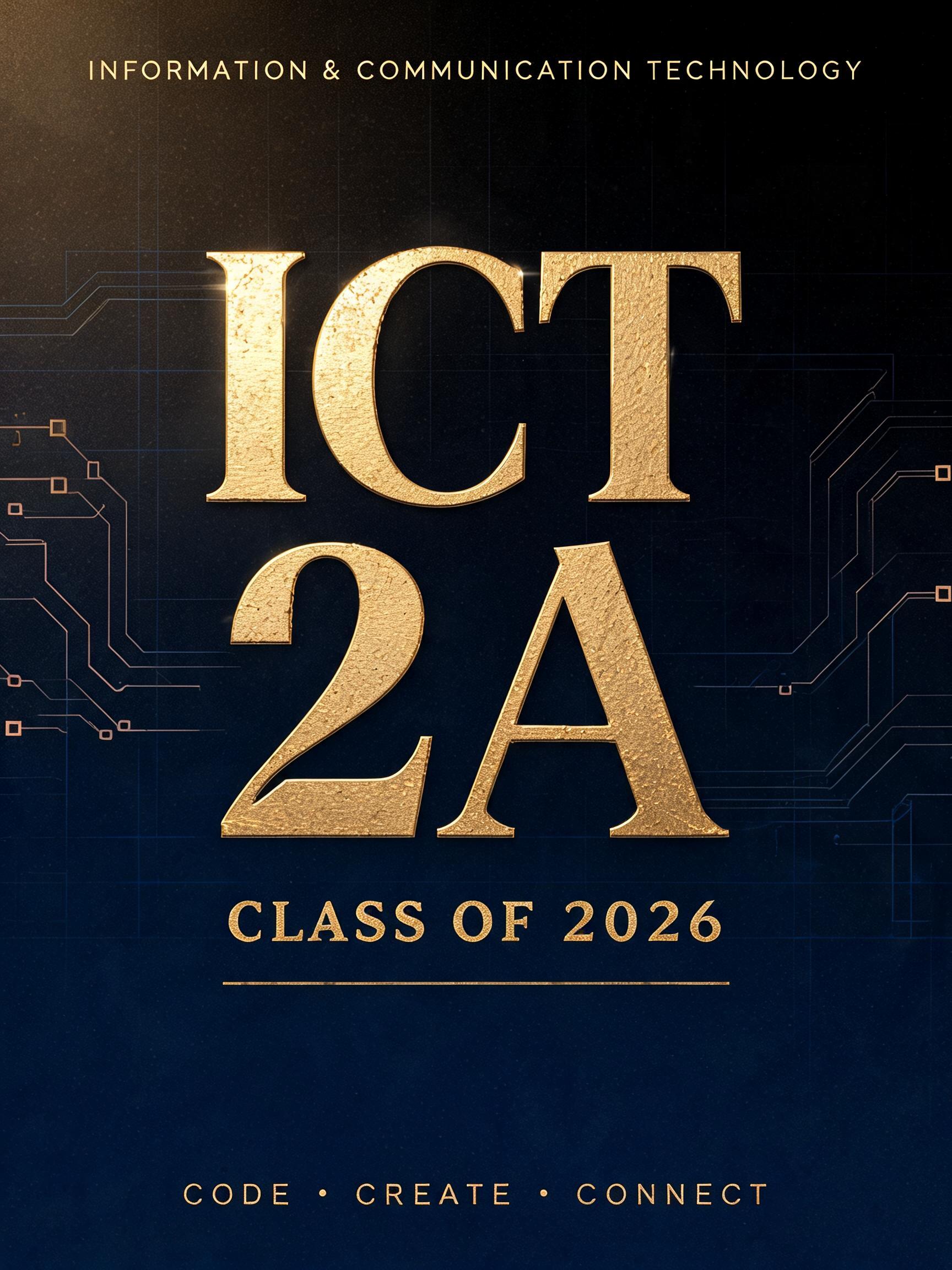 "ICT 2A" — Metallic text effect
