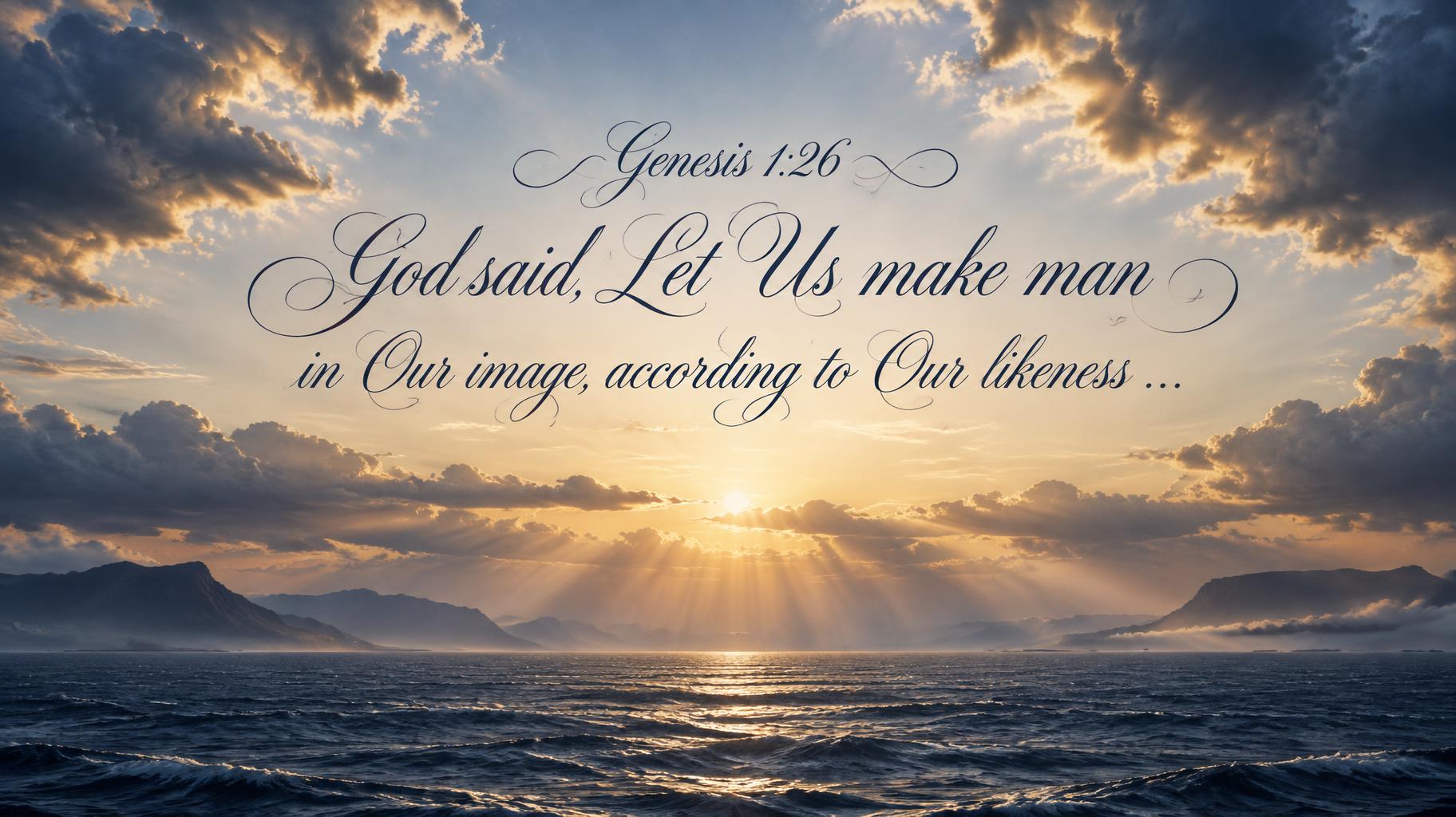 "Genesis 1:26 God said, Let Us make man in Our image, according to Our likeness ..." —  | AI Text Effect Generator