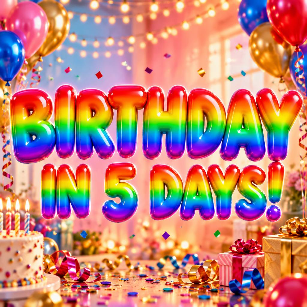 "BIRTHDAY IN  5 DAYS!" — Rainbow | AI Text Effect Generator