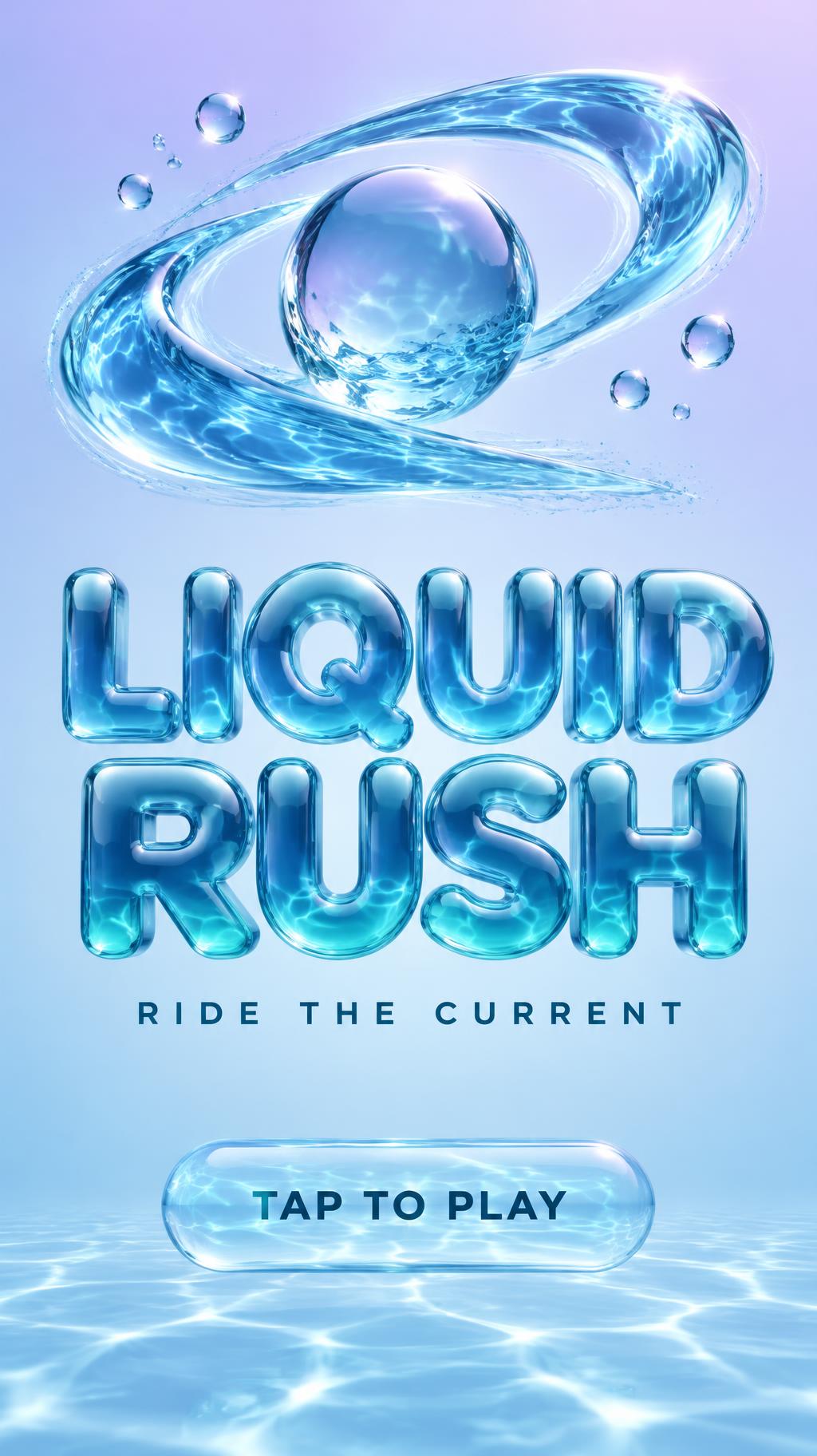 "LIQUID RUSH
RIDE THE CURRENT
TAP TO PLAY" — Glass Liquid | AI Text Effect Generator