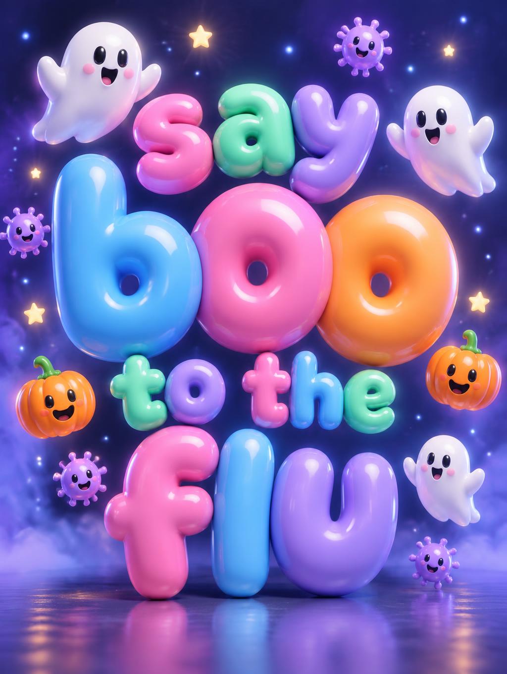 "say boo to the flu" — 3d Bold Inflated | AI Text Effect Generator
