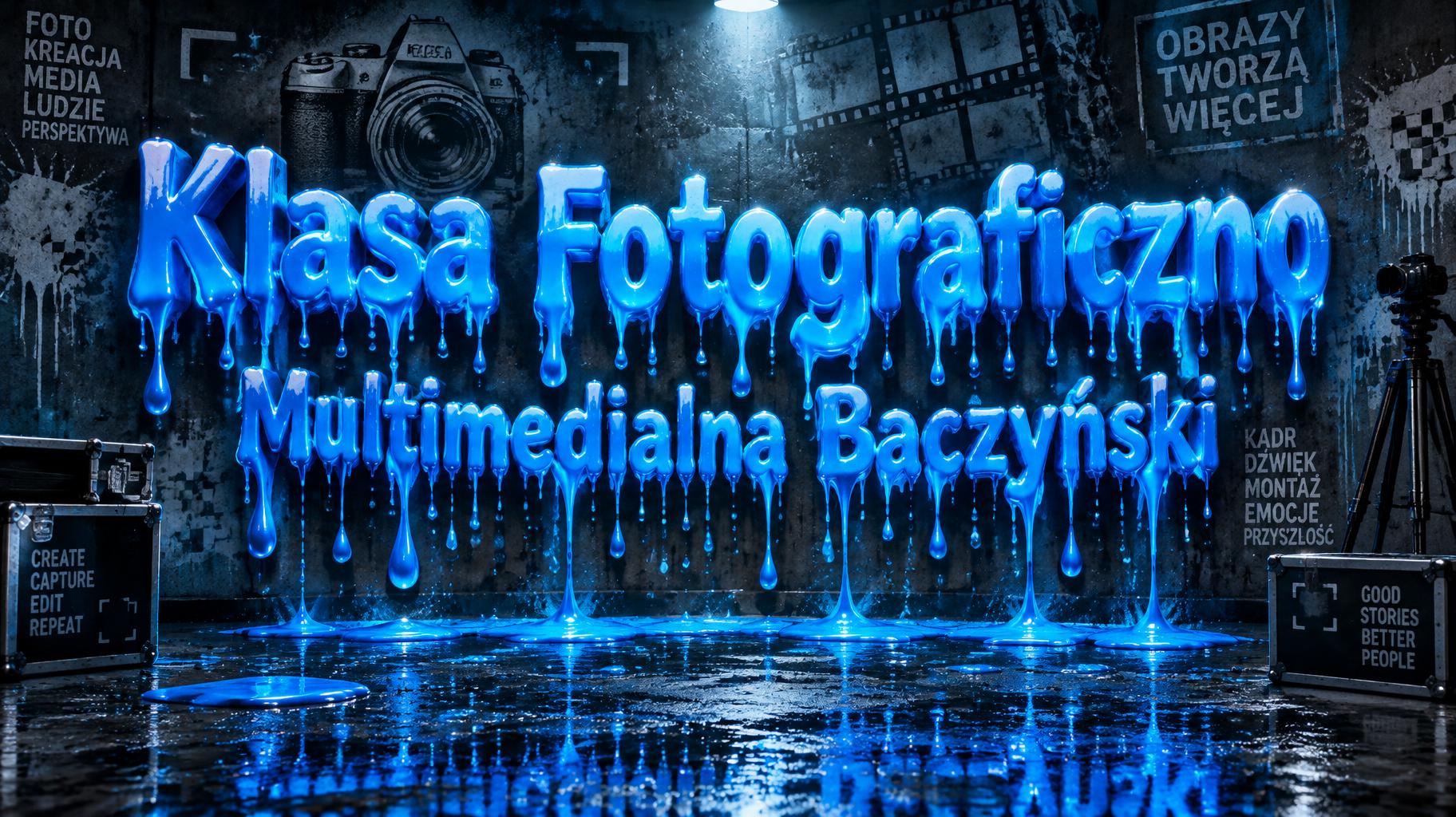 "Klasa Fotograficzno Multimedialna Baczyński" — Drip Font | AI Text Effect Generator