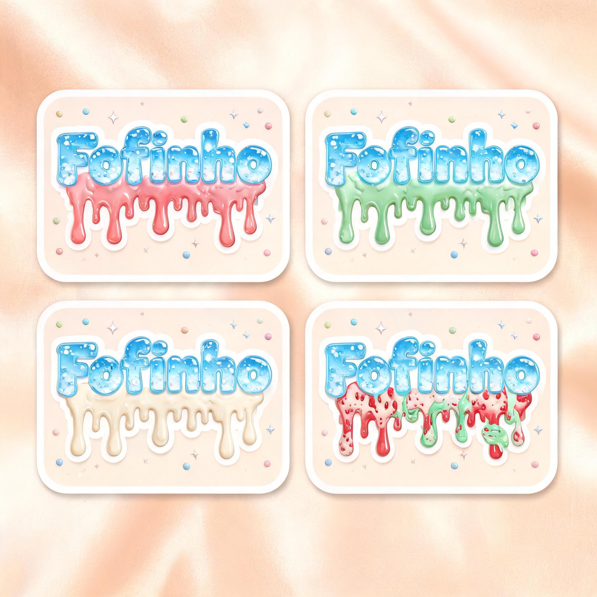 "Uns adesivos fofos escrito "Fofinho"" — Drip Font Ice text effect