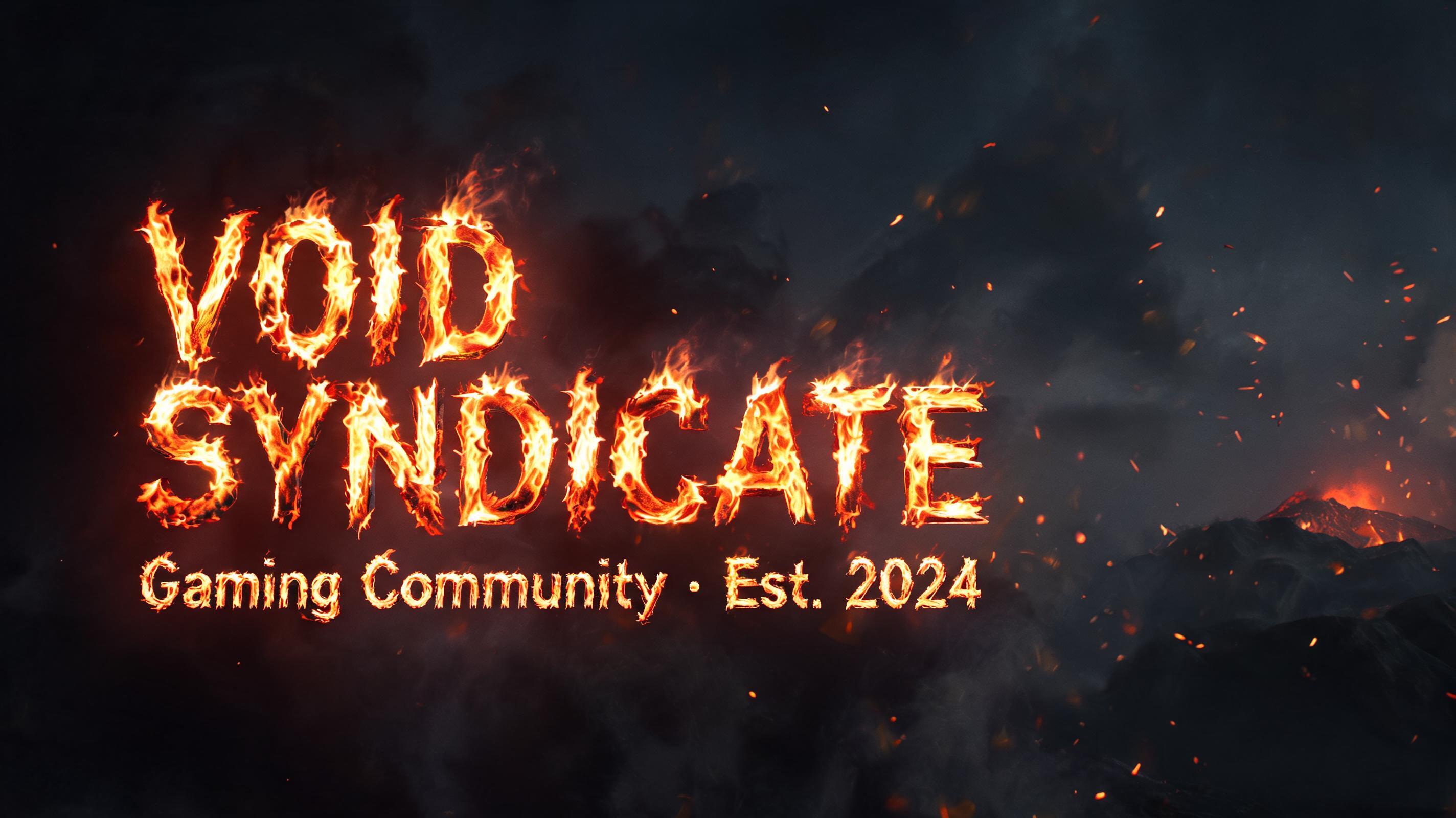 "VOID SYNDICATE
Gaming Community · Est. 2024" — Fire Smoke | AI Text Effect Generator