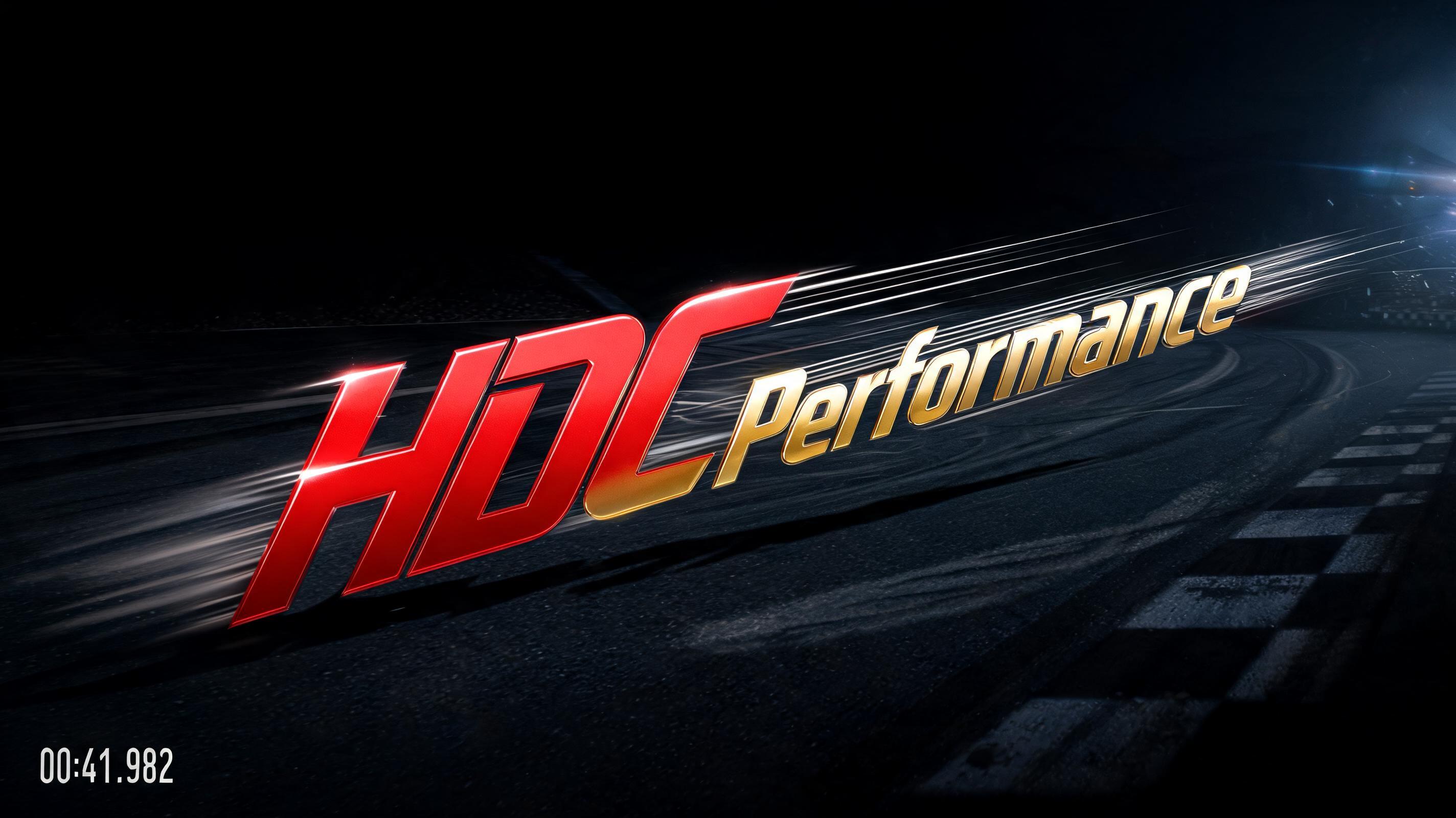 "HDC Perfomance" — Racing text effect