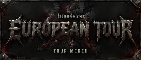 "EUROPEAN TOUR
bino4ever
TOUR MERCH" — Tour Steel text effect
