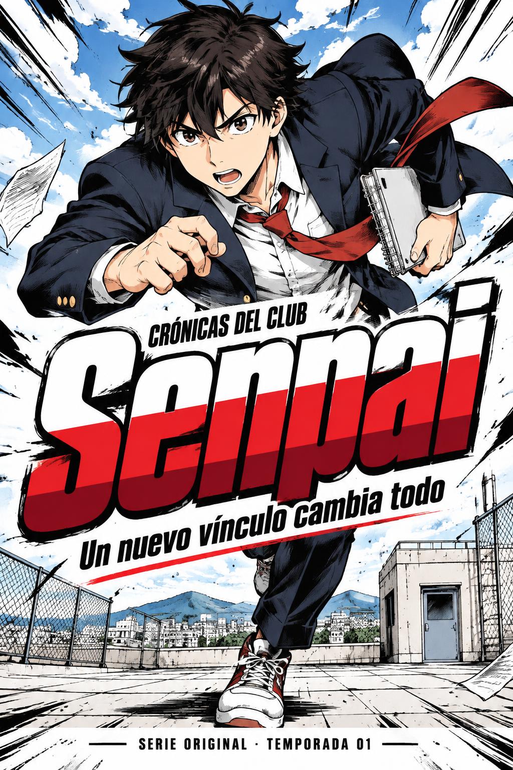 "Senpai
Un nuevo vínculo cambia todo
CRÓNICAS DEL CLUB
SERIE ORIGINAL · TEMPORADA 01" — Anime | AI Text Effect Generator