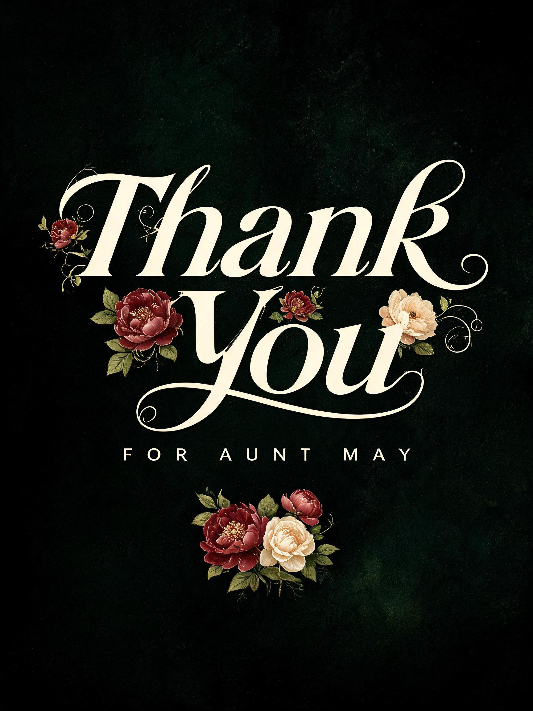"Thank You
FOR AUNT MAY" — Floral | AI Text Effect Generator