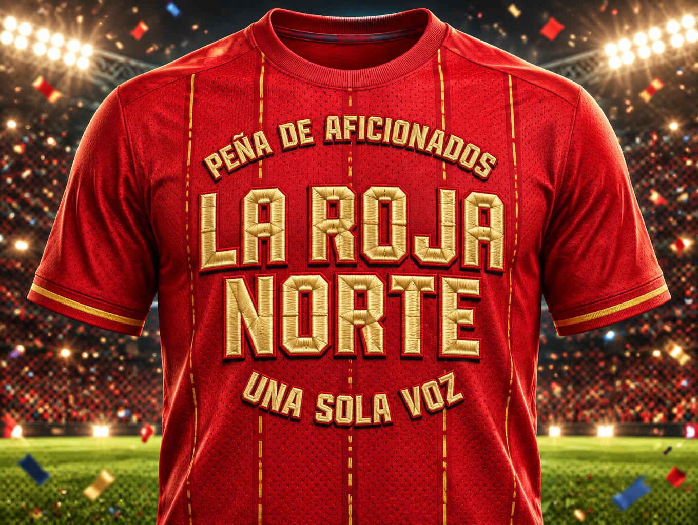"LA ROJA NORTE
PEÑA DE AFICIONADOS
UNA SOLA VOZ" — Sports Football | AI Text Effect Generator