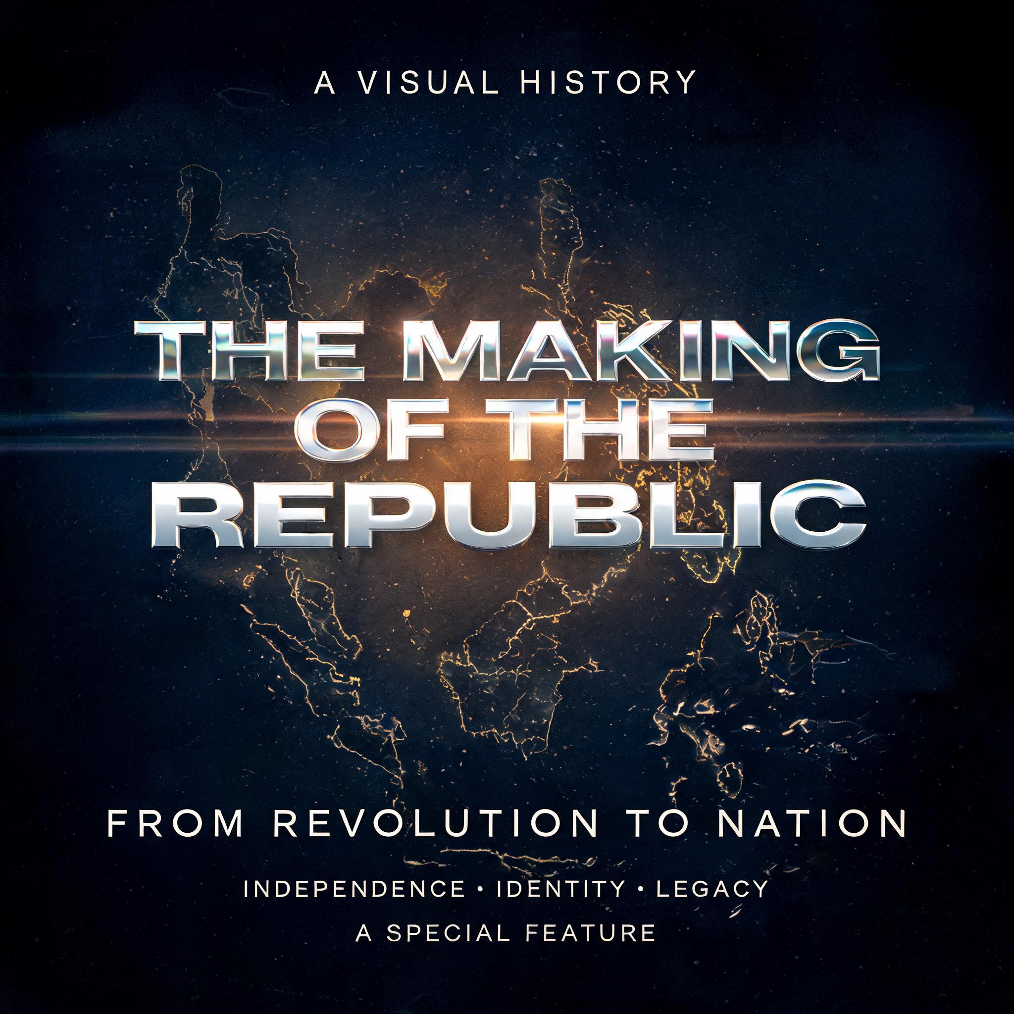 "THE MAKING
OF THE
REPUBLIC
A VISUAL HISTORY
FROM REVOLUTION TO NATION
INDEPENDENCE • IDENTITY • LEGACY
A SPECIAL FEATURE" — Cinematic Netflix | AI Text Effect Generator