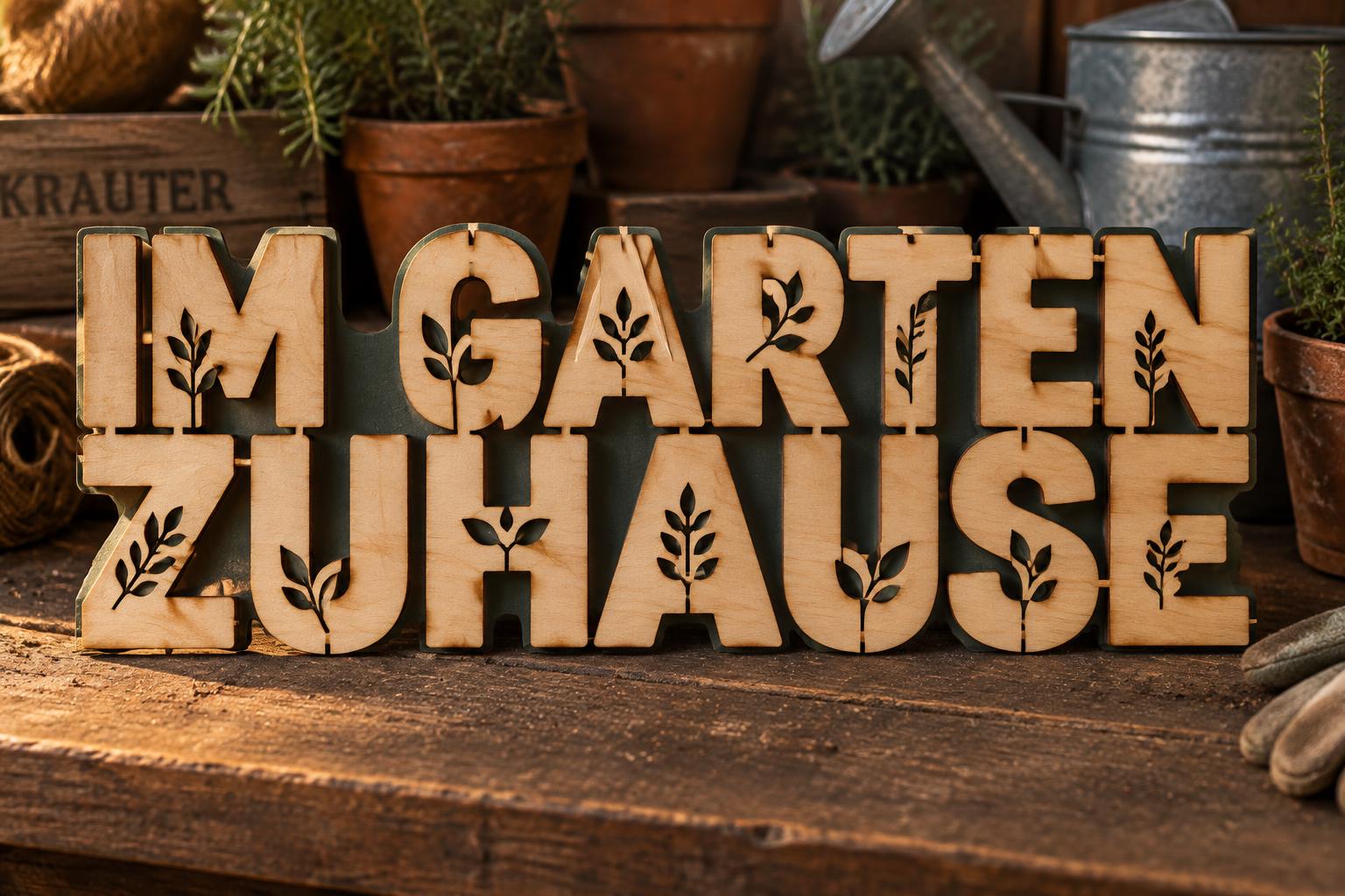 "IM GARTEN ZUHAUSE" — Laser Cut | AI Text Effect Generator