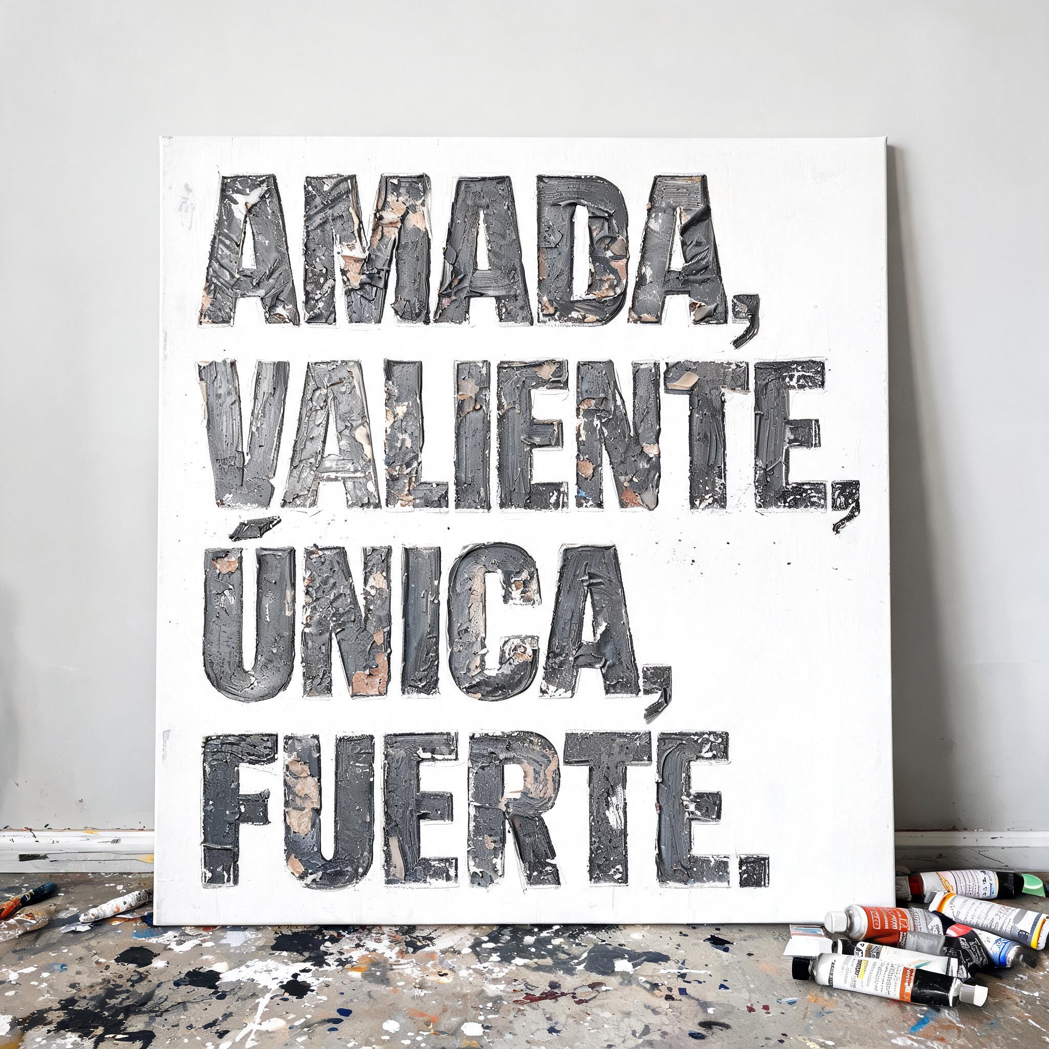 "AMADA,
VALIENTE,
ÚNICA,
FUERTE." — Brush Dry text effect