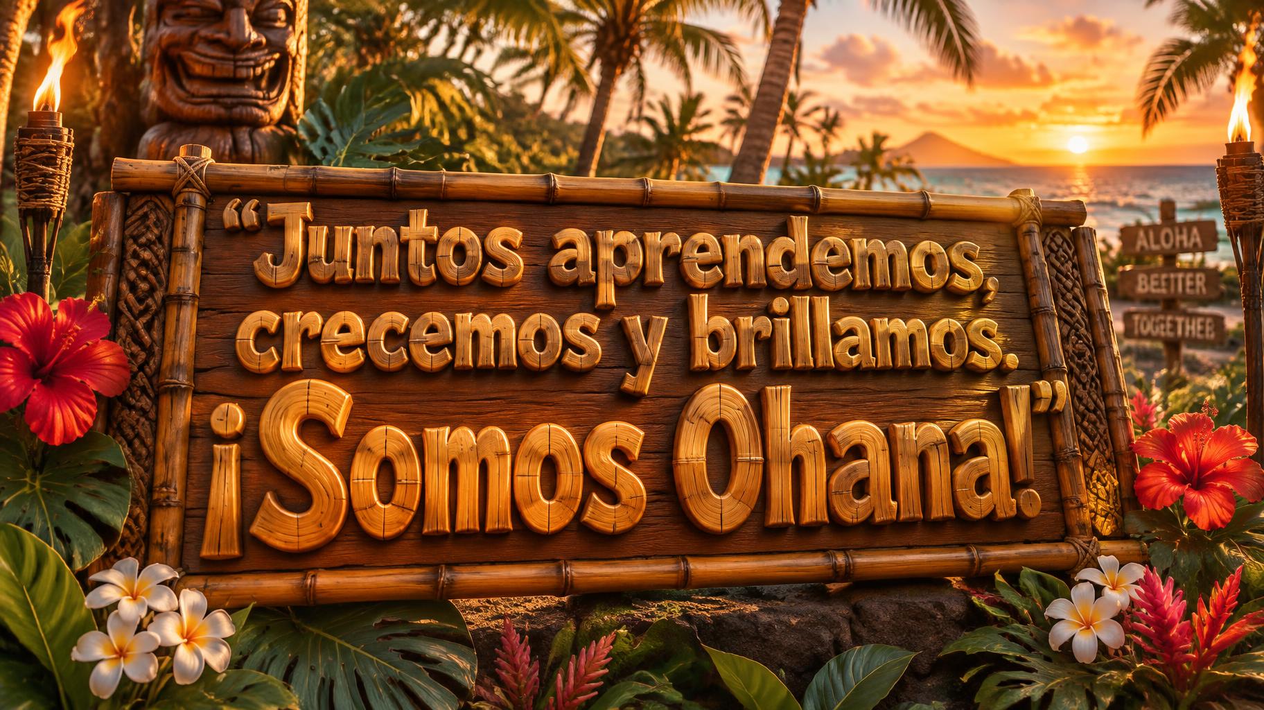 "“Juntos aprendemos, crecemos y brillamos. ¡Somos Ohana!”" — Hawaiian | AI Text Effect Generator