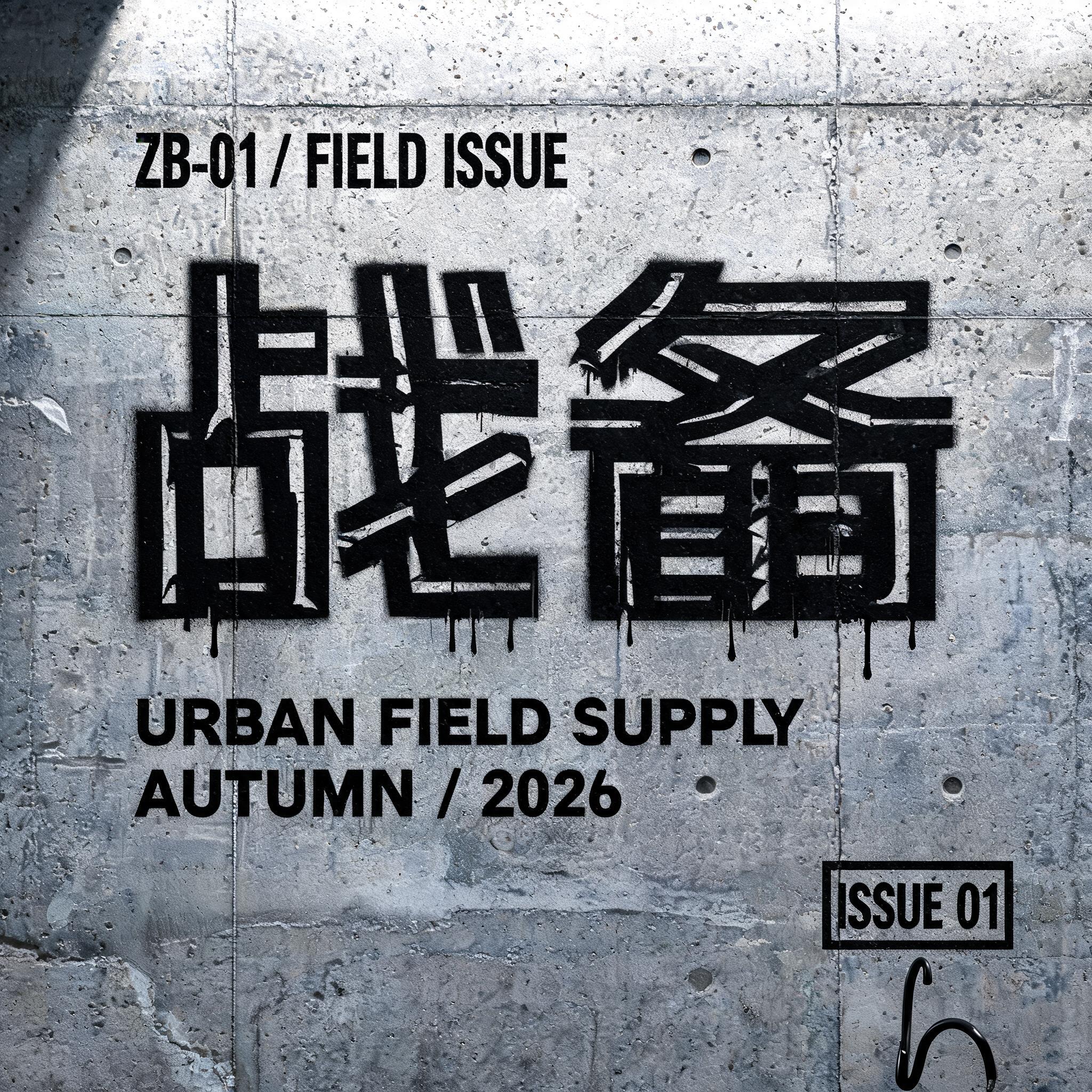 "战备
ZB-01 / FIELD ISSUE
URBAN FIELD SUPPLY
AUTUMN / 2026
ISSUE 01" — Stencil | AI Text Effect Generator