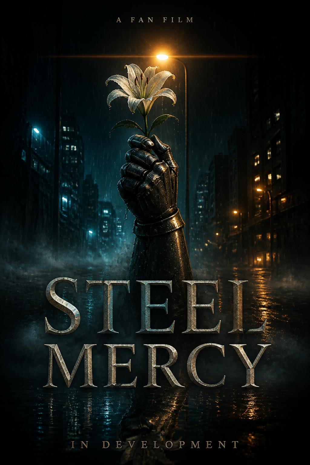 "STEEL
MERCY
A FAN FILM
IN DEVELOPMENT" — Cinematic | AI Text Effect Generator