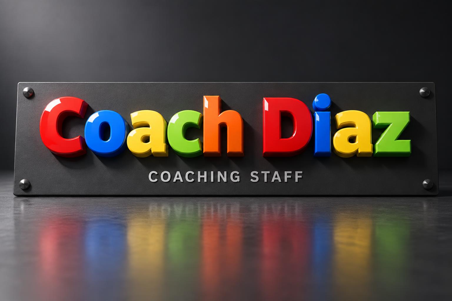 "Coach Diaz
COACHING STAFF" — 3d Bold | AI Text Effect Generator
