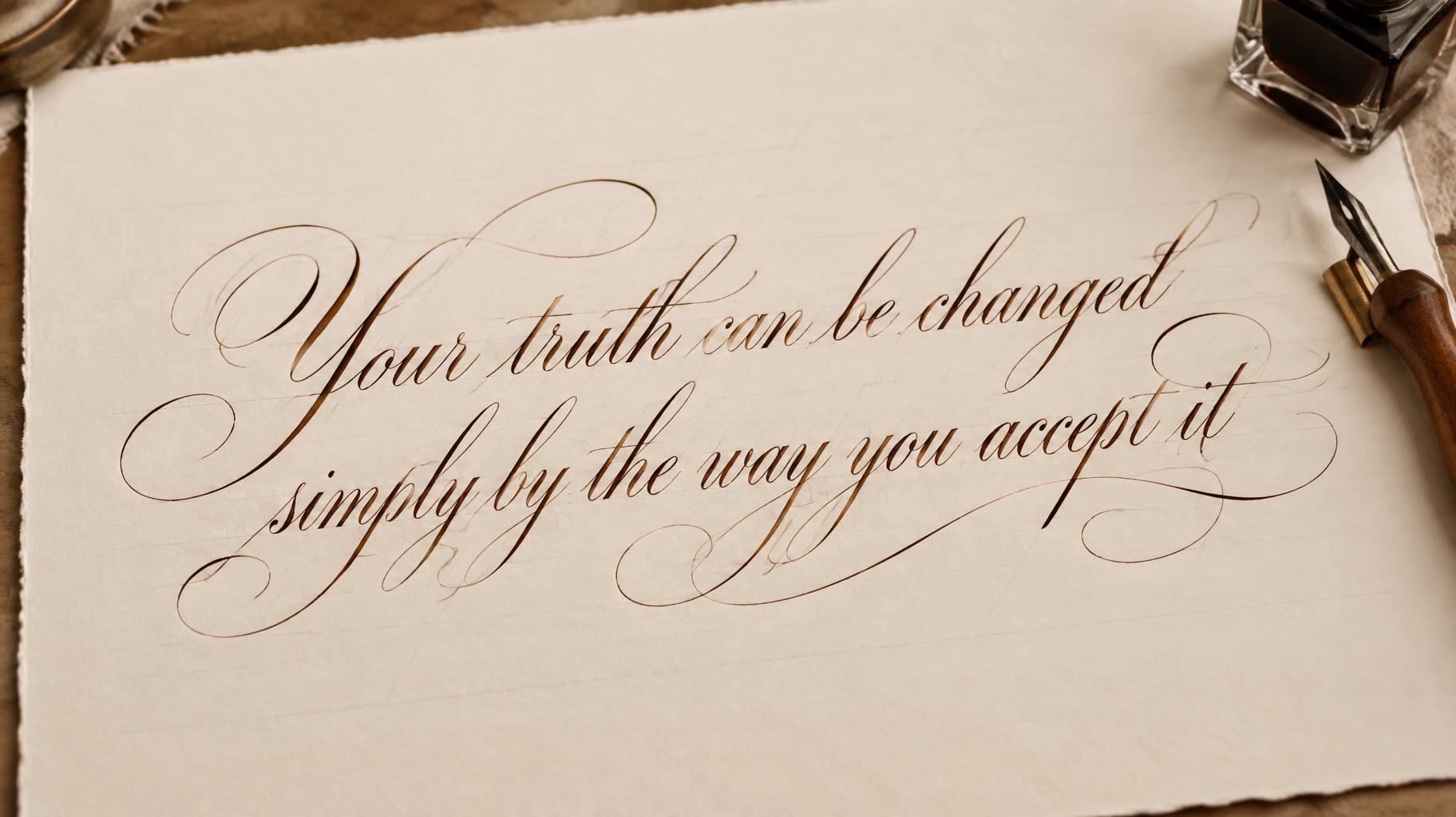 "Your truth can be changed simply by the way you accept it" — Cursive Calligraphy text effect
