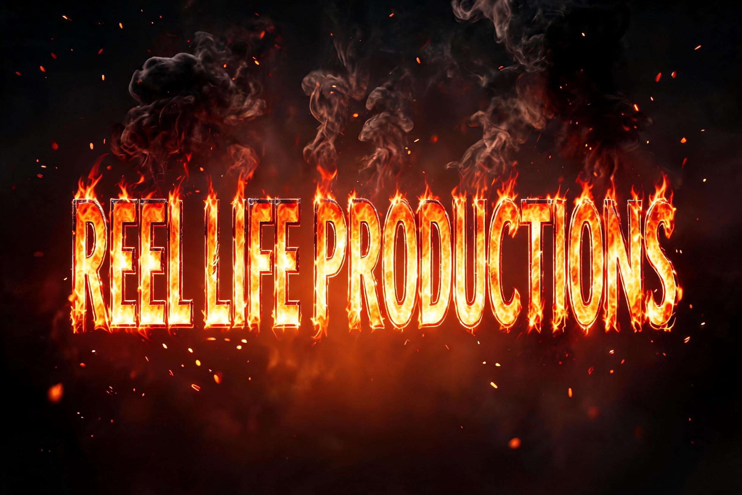 "REEL LIFE PRODUCTIONS" — Fire Smoke | AI Text Effect Generator