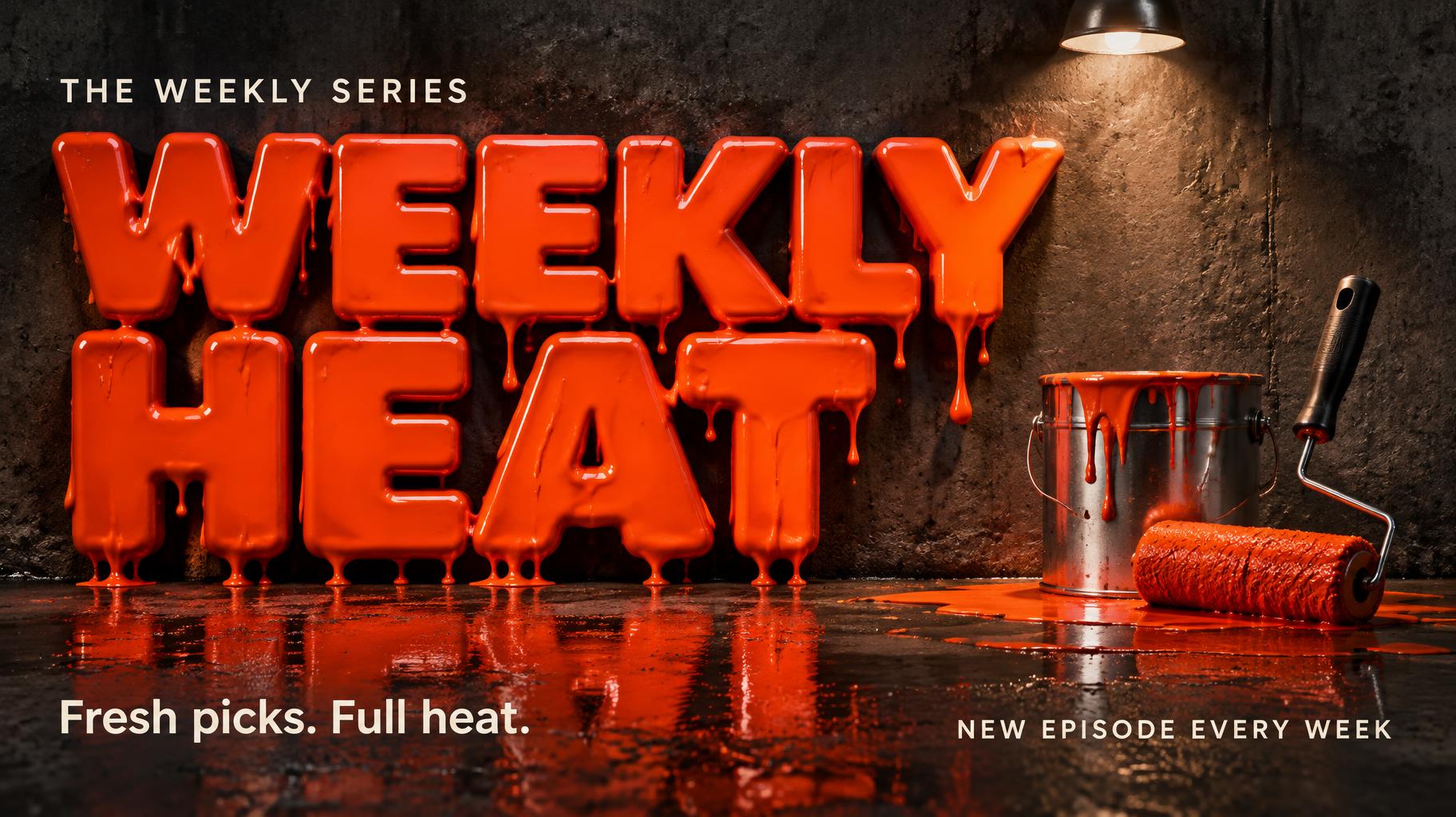 "WEEKLY
HEAT
THE WEEKLY SERIES
Fresh picks. Full heat.
NEW EPISODE EVERY WEEK" — Drip Font | AI Text Effect Generator