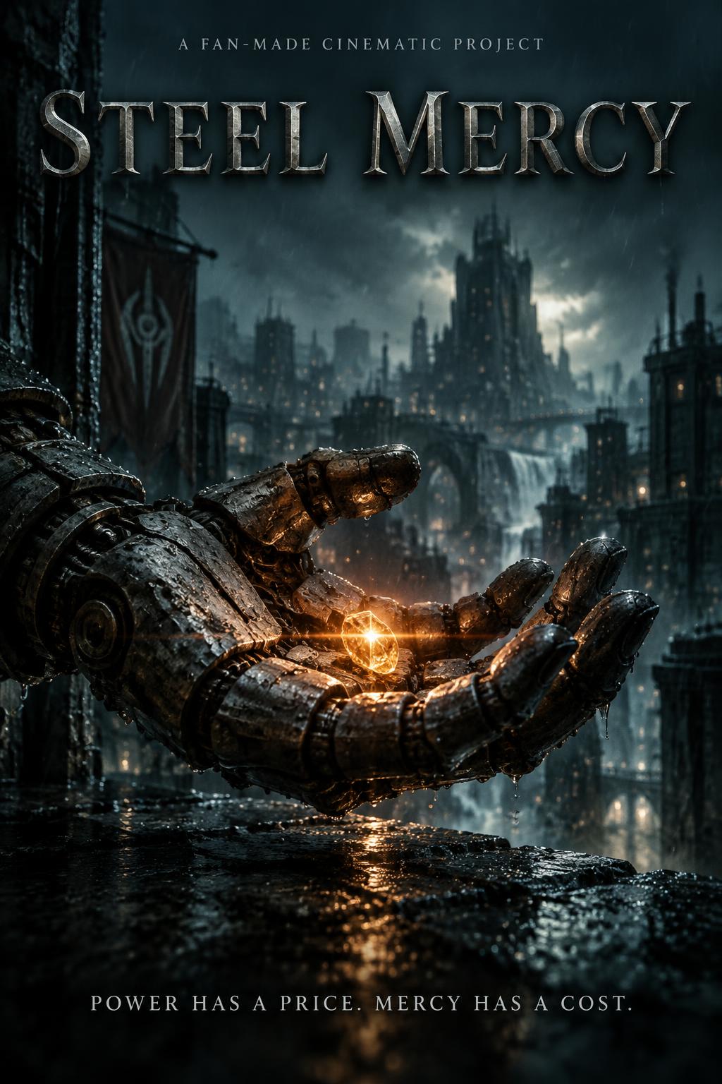 "STEEL MERCY
POWER HAS A PRICE. MERCY HAS A COST.
A FAN-MADE CINEMATIC PROJECT" — Cinematic | AI Text Effect Generator