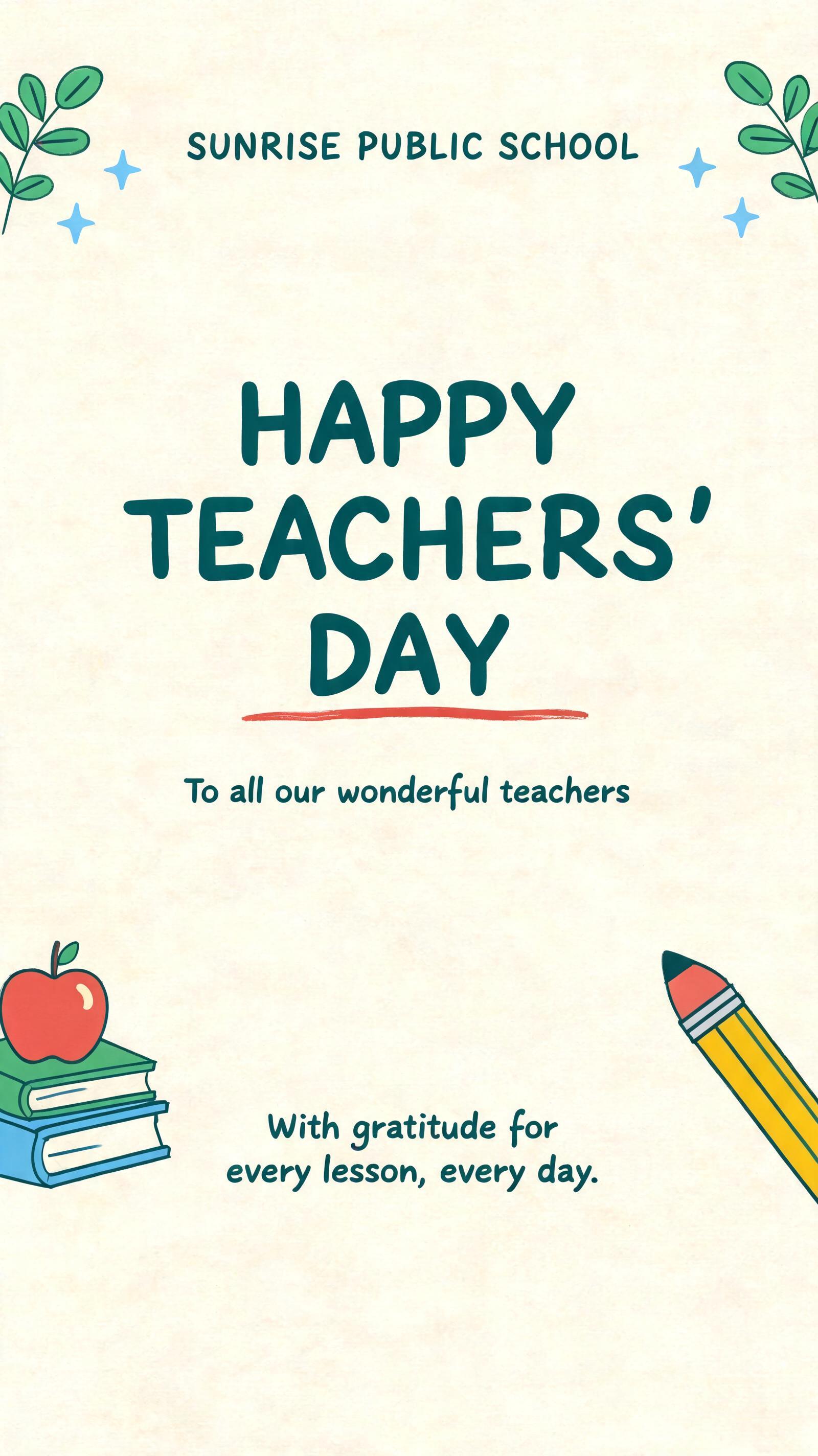 SUNRISE PUBLIC SCHOOL
HAPPY
TEACHERS’ DAY
To all our wonderful teachers
With gratitude for every lesson, every day.