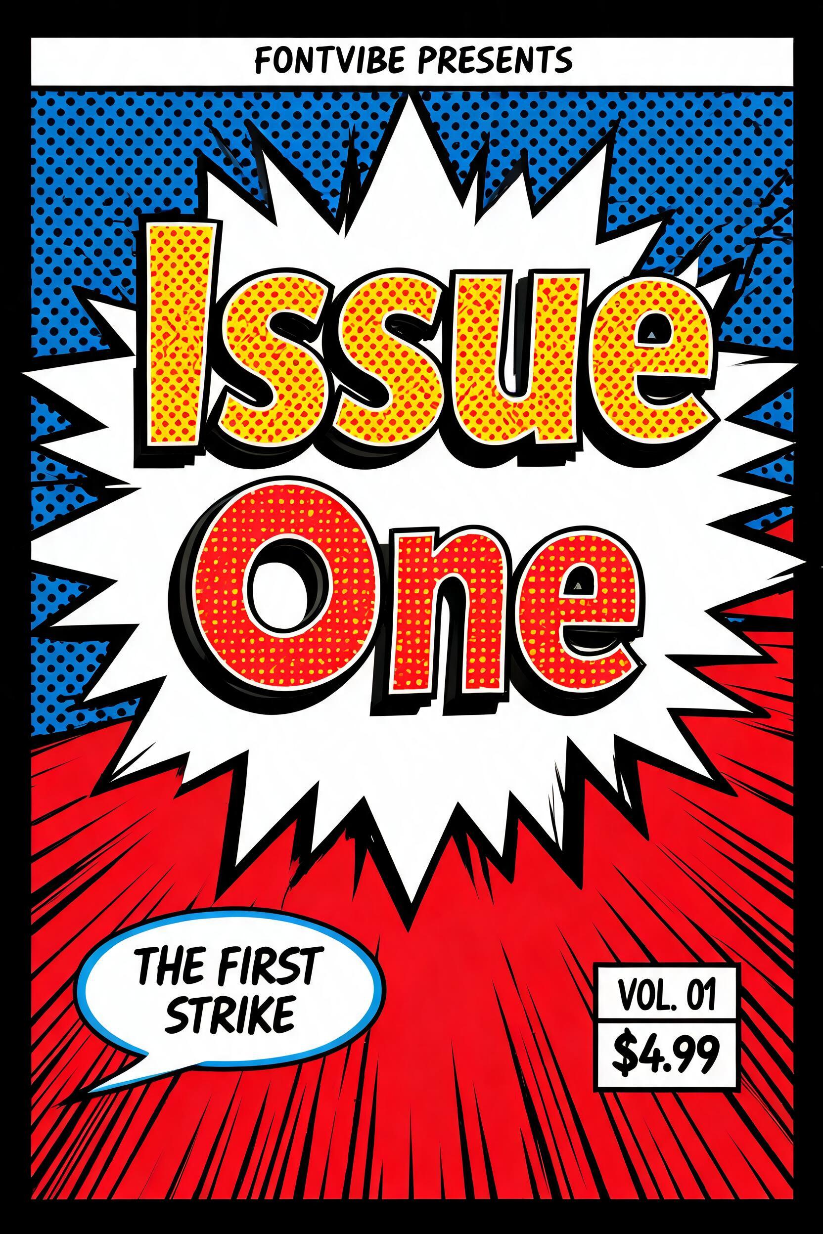 "Design a comic title reading Issue One for my cover" — Pop Art | AI Text Effect Generator
