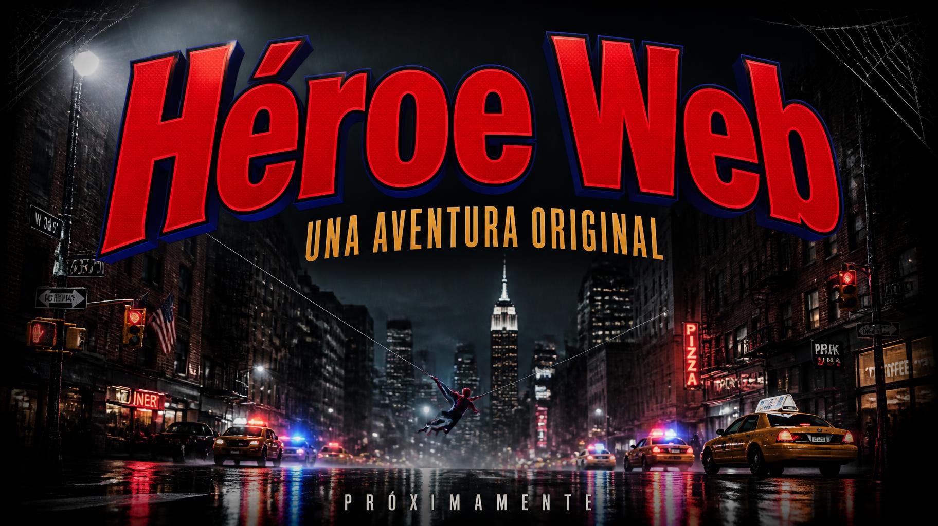 "Héroe Web
UNA AVENTURA ORIGINAL
PRÓXIMAMENTE" — Spider Hero | AI Text Effect Generator