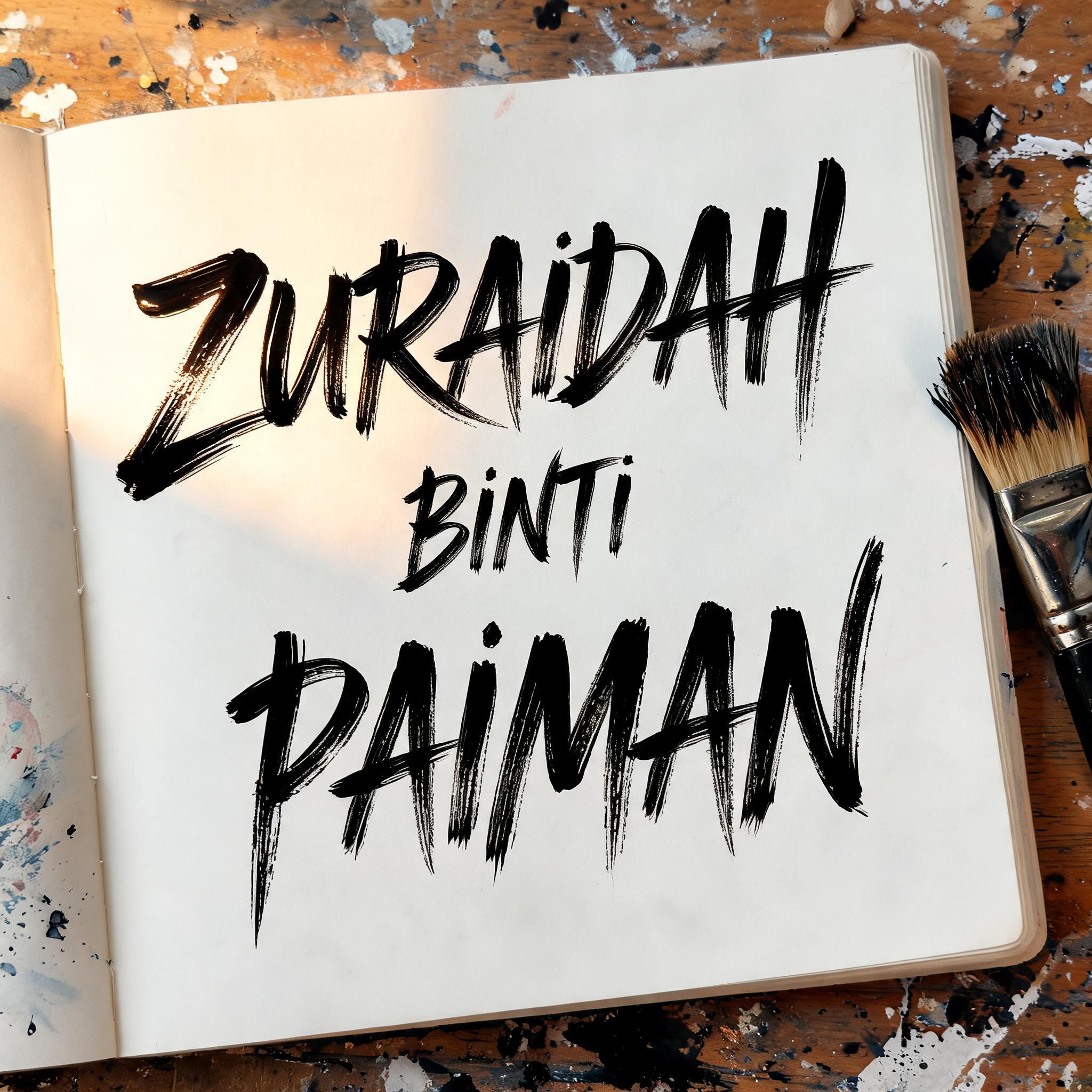 "ZURAIDAH BINTI PAIMAN" — Brush Stroke | AI Text Effect Generator