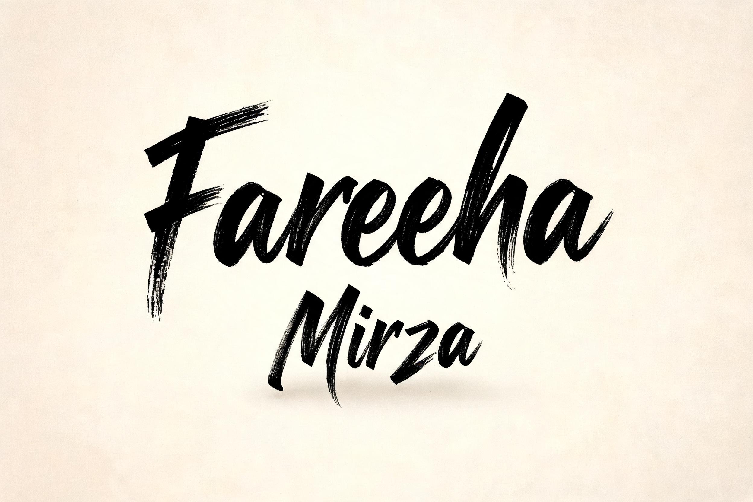 "Fareeha Mirza" — Cursive Modern text effect