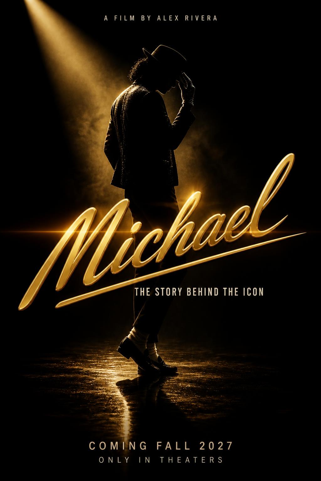 "Michael
THE STORY BEHIND THE ICON
A FILM BY ALEX RIVERA
COMING FALL 2027
ONLY IN THEATERS" — Cinematic | AI Text Effect Generator