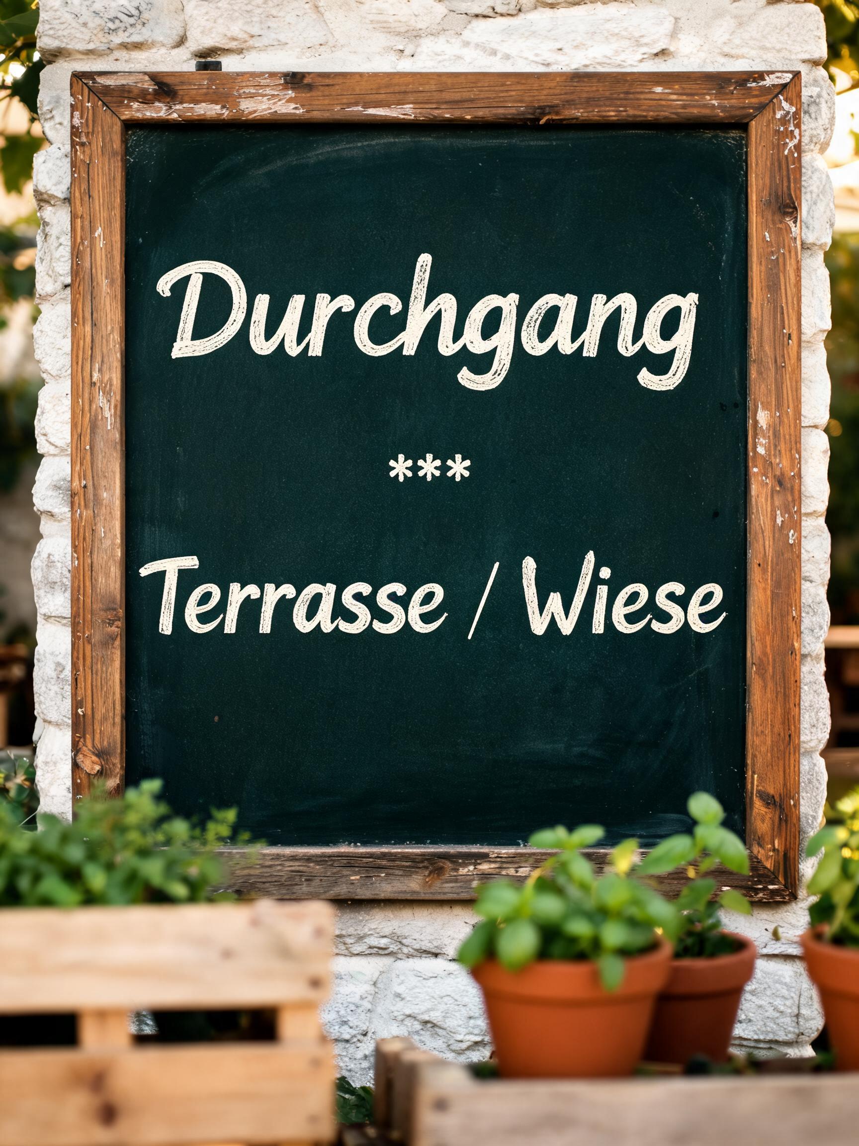 "Durchgang
***
Terrasse / Wiese" — Chalk | AI Text Effect Generator