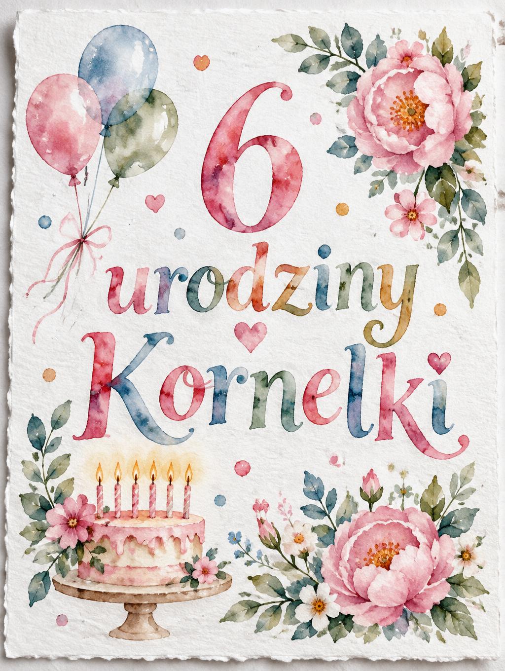 "6 urodziny Kornelki" — Watercolor | AI Text Effect Generator