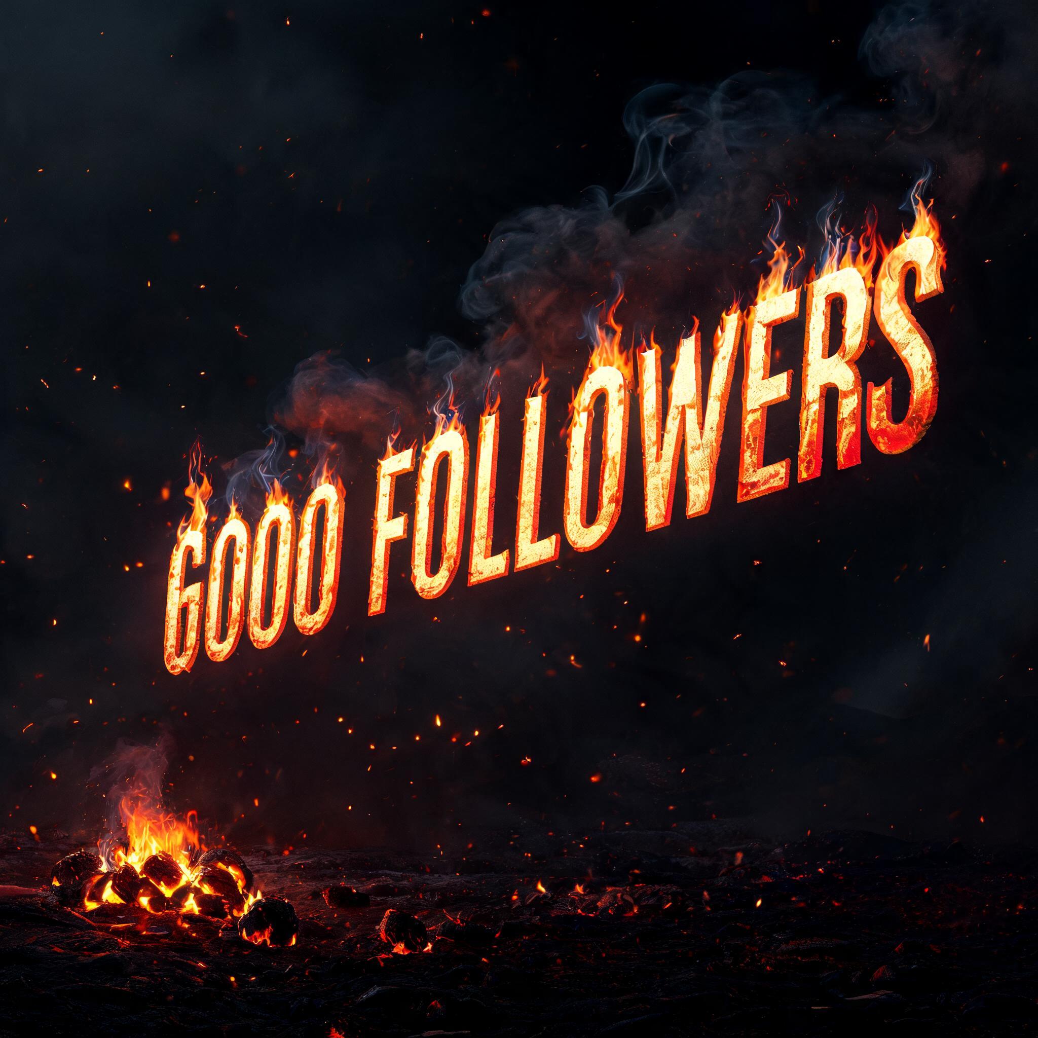 "6000 FOLLOWERS" — Fire Smoke text effect