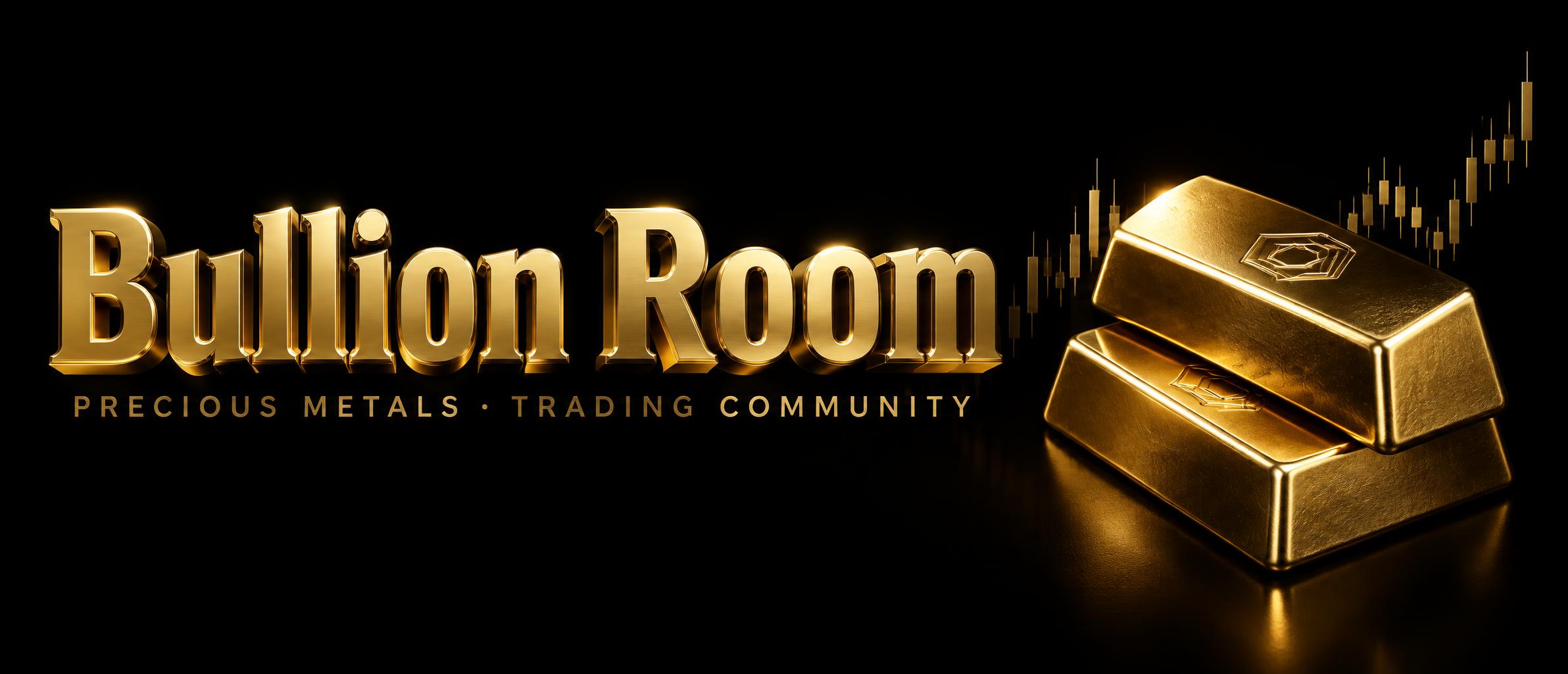"Bullion Room
PRECIOUS METALS · TRADING COMMUNITY" — 3d Bold Gold | AI Text Effect Generator