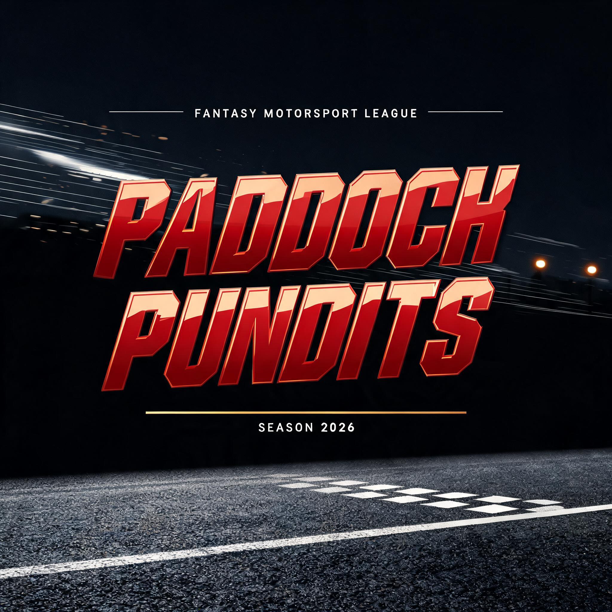 "PADDOCK
PUNDITS
FANTASY MOTORSPORT LEAGUE
SEASON 2026" — Racing | AI Text Effect Generator