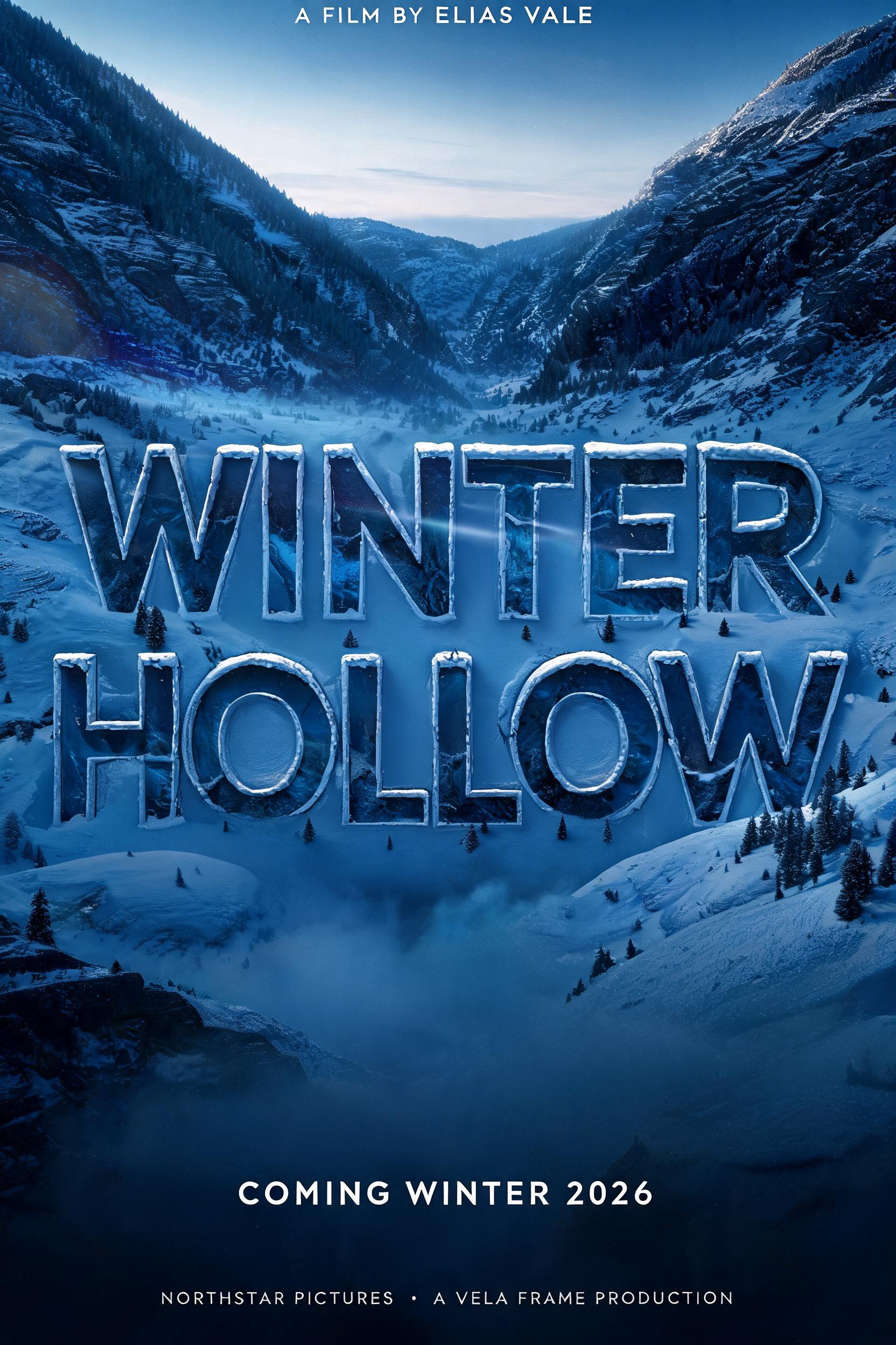 "Design a film poster reading Winter Hollow with the words carved into the landscape" — Cinematic Netflix | AI Text Effect Generator