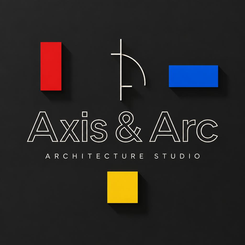 "Axis & Arc
ARCHITECTURE STUDIO" — Geometric text effect